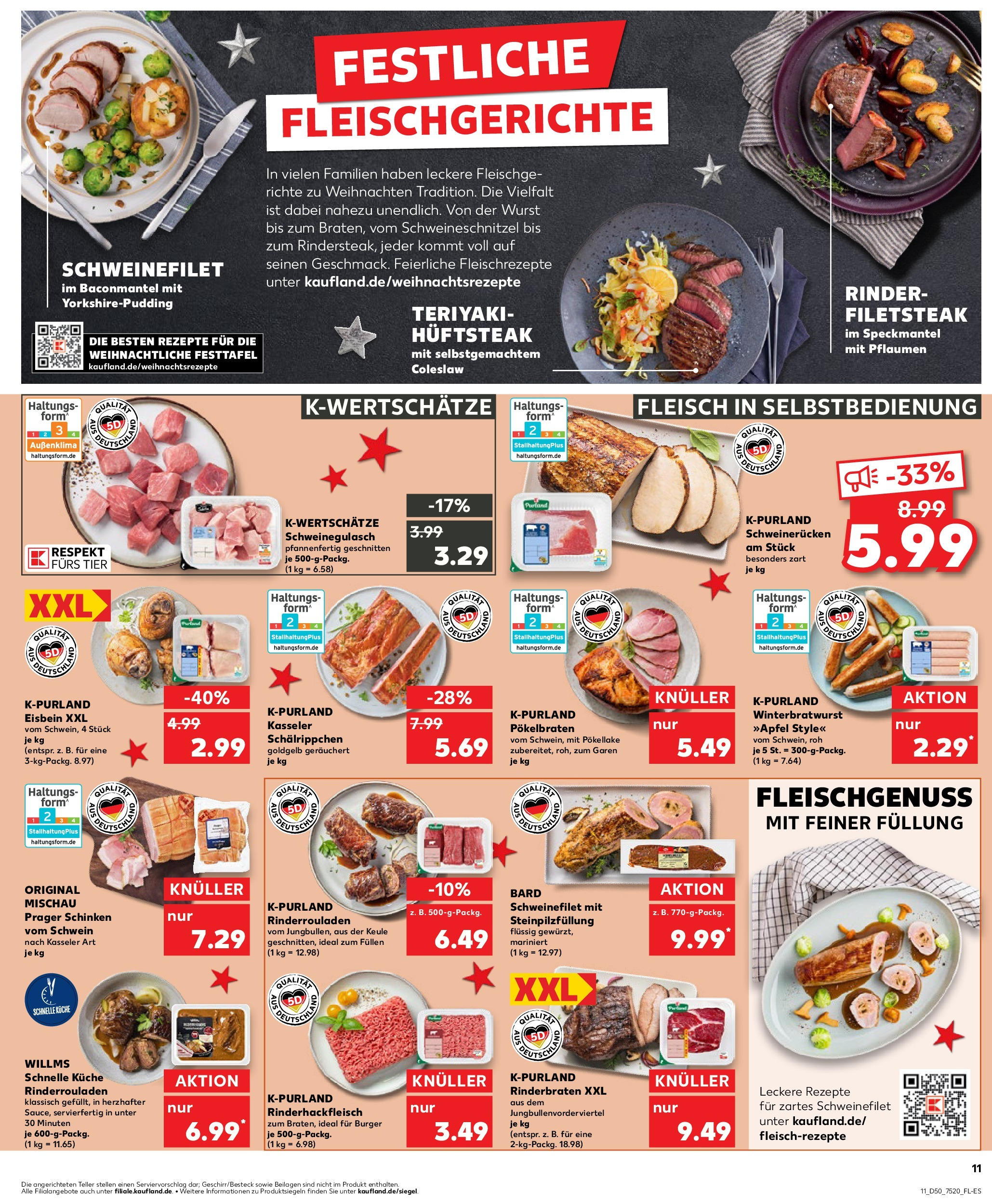 Kaufland - Kaufland: Wochenangebote (ab 11.12.2024) » Angebote Online zum Blättern | Seite: 11 | Produkte: Rinderrouladen, Schweinefilet, Wurst, Fleisch