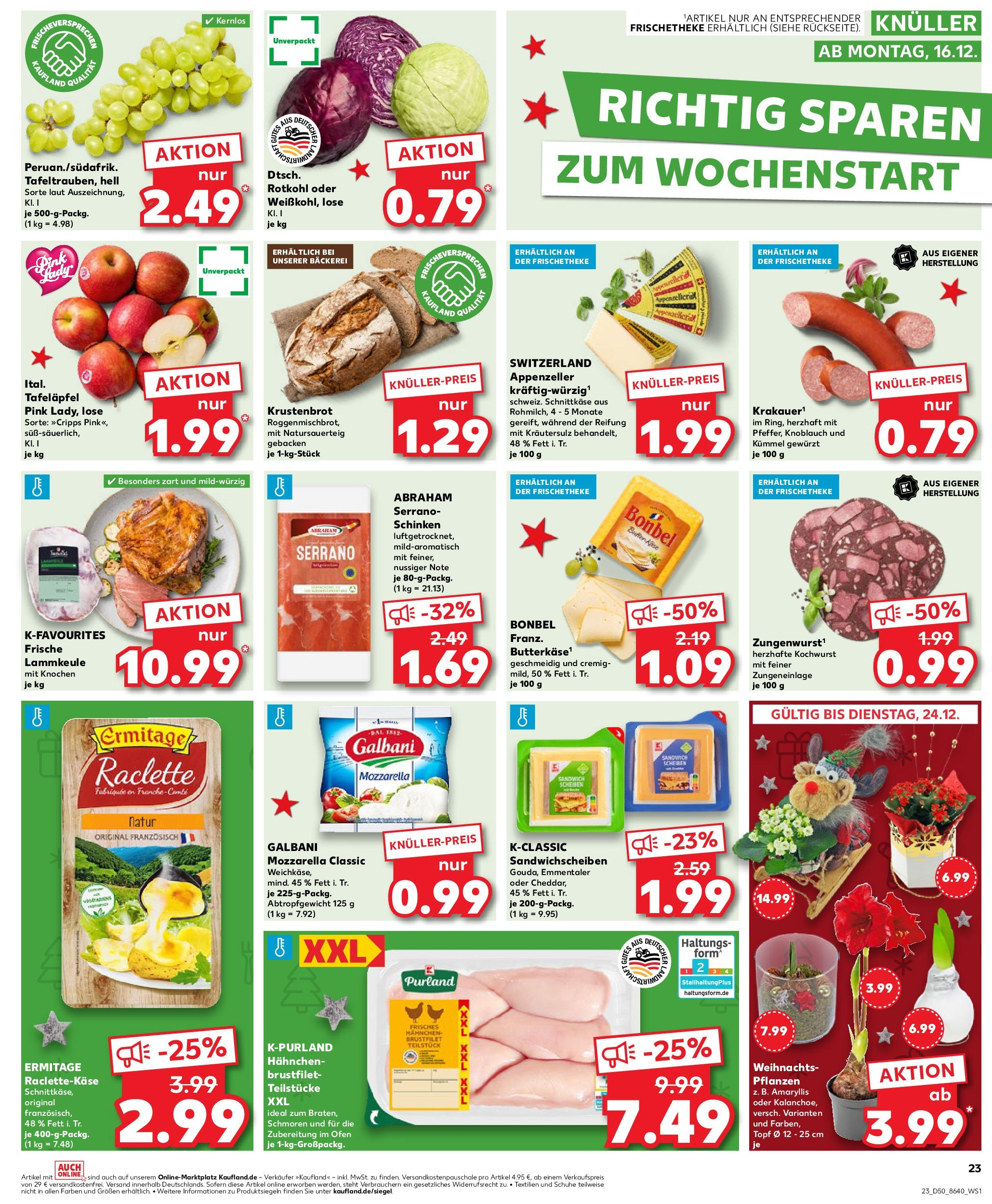 Kaufland - Kaufland: Wochenangebote (ab 11.12.2024) » Angebote Online zum Blättern | Seite: 23 | Produkte: Bäckerei, Käse, Rotkohl, Schinken