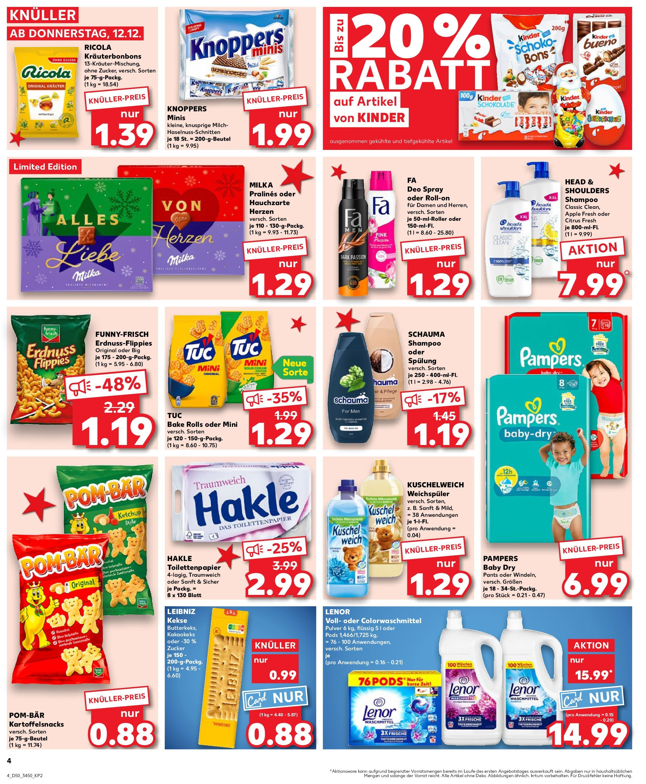 Kaufland - Kaufland: Wochenangebote (ab 11.12.2024) » Angebote Online zum Blättern | Seite: 4 | Produkte: Schokolade, Waschmittel, Knoppers, Ketchup