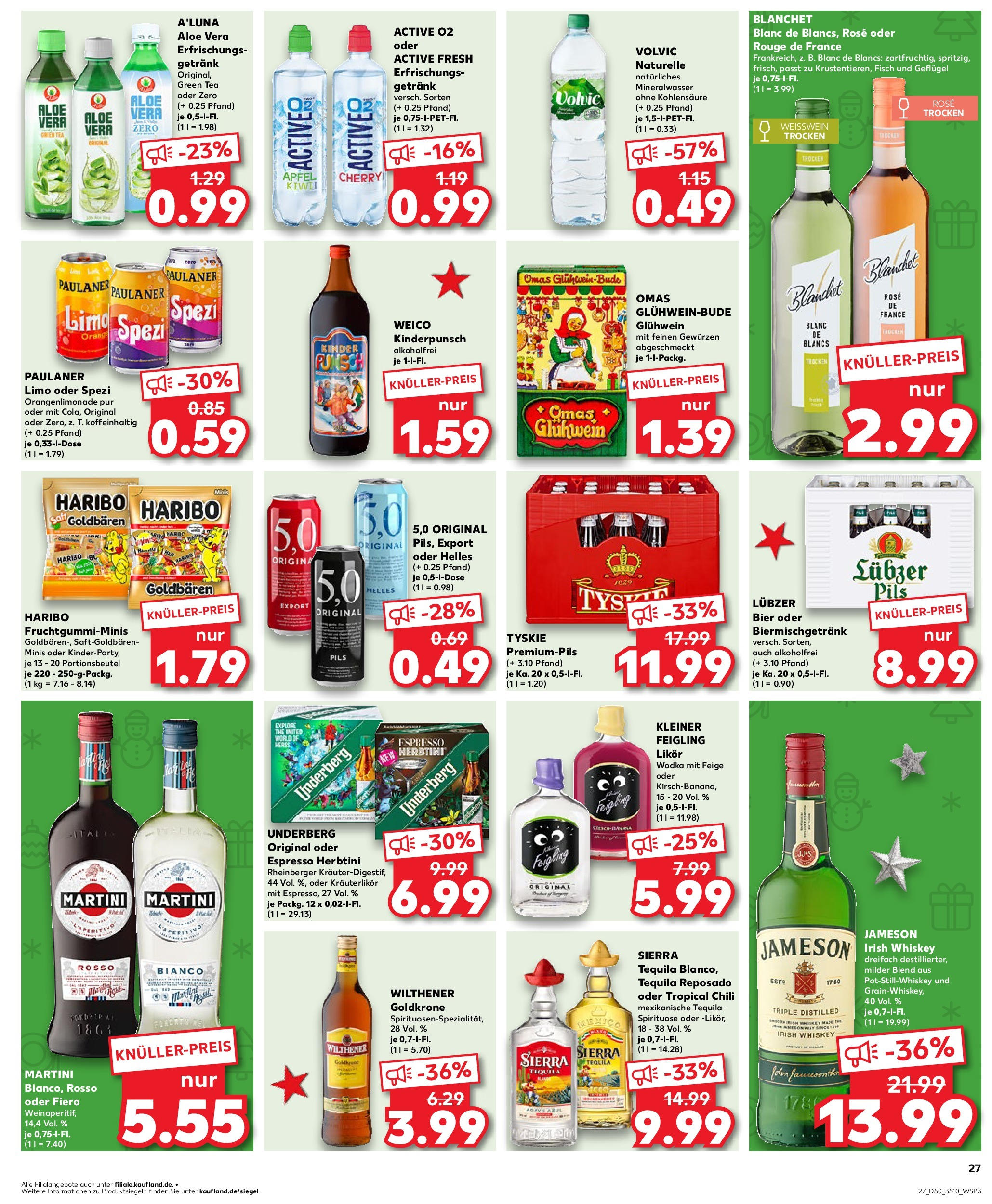 Kaufland - Kaufland: Wochenangebote (ab 11.12.2024) » Angebote Online zum Blättern | Seite: 27 | Produkte: Bier, Pils, Wodka, Underberg