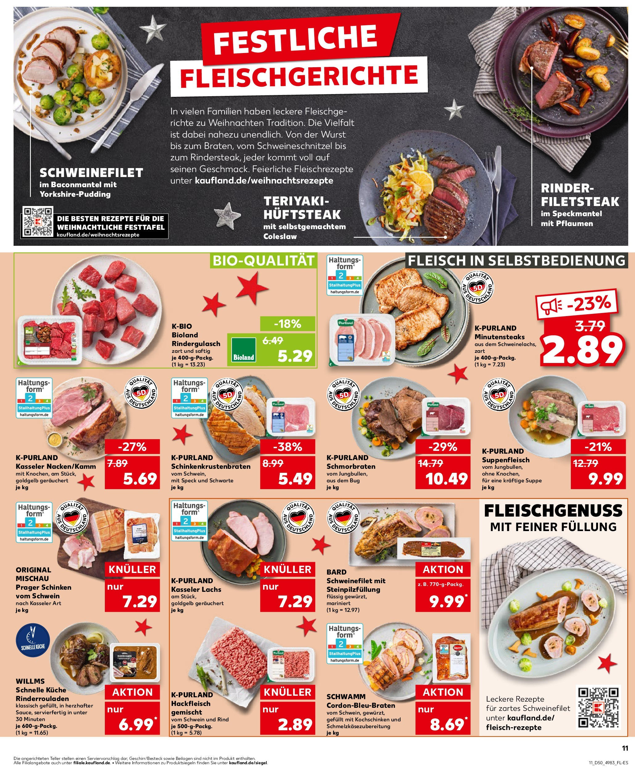 Kaufland - Kaufland: Wochenangebote (ab 11.12.2024) » Angebote Online zum Blättern | Seite: 11 | Produkte: Rinderrouladen, Rindergulasch, Schweinefilet, Fleisch