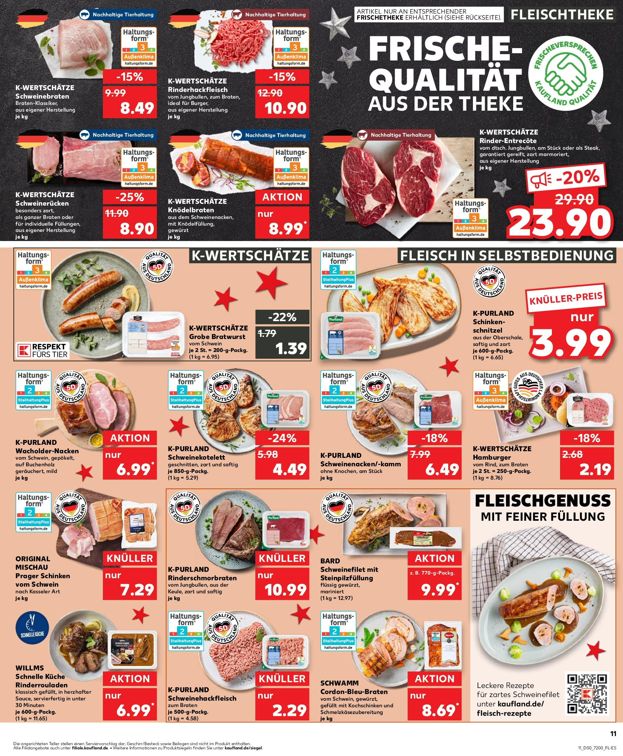 Kaufland - Kaufland: Wochenangebote (ab 11.12.2024) » Angebote Online zum Blättern | Seite: 11 | Produkte: Rinderrouladen, Bratwurst, Schnitzel, Schweinefilet