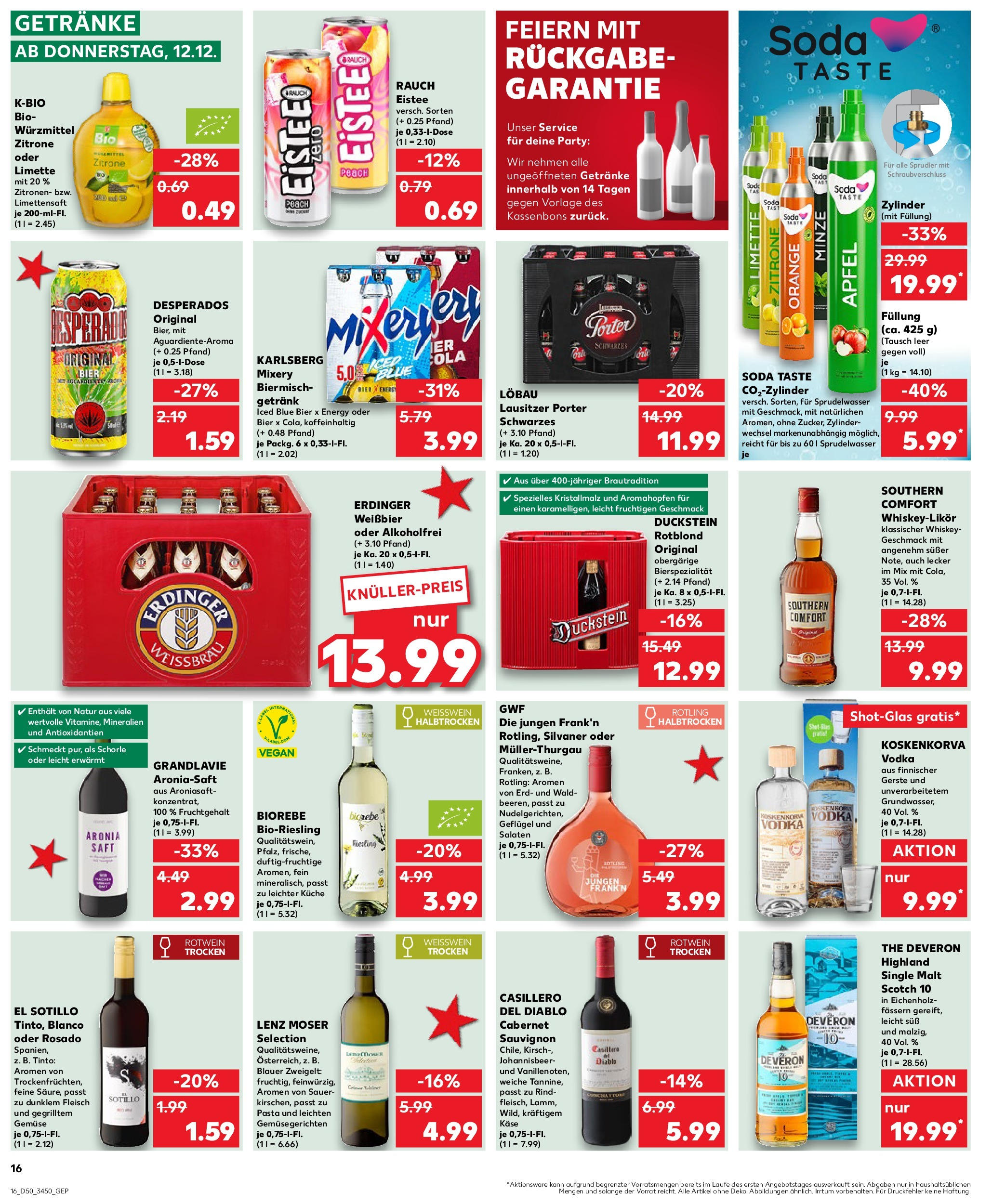 Kaufland - Kaufland: Wochenangebote (ab 11.12.2024) » Angebote Online zum Blättern | Seite: 16 | Produkte: Bier, Limette, Whiskey, Zitronen