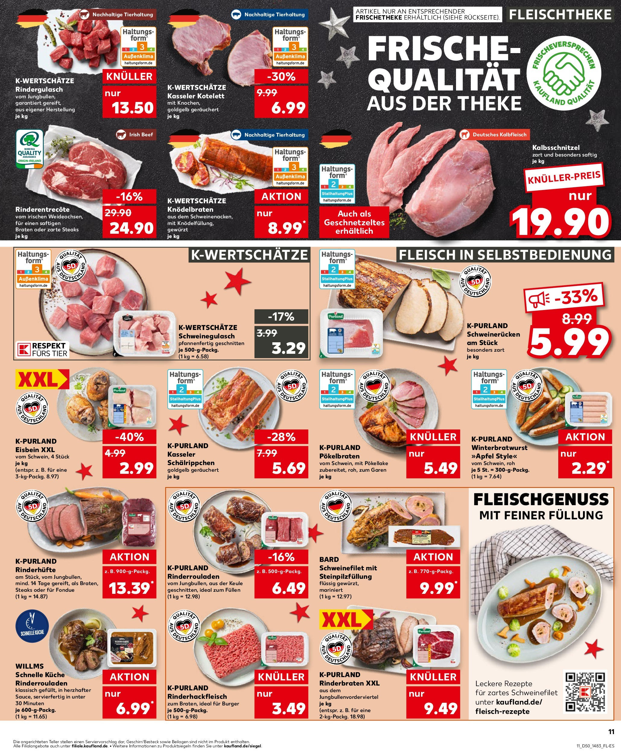 Kaufland - Kaufland: Wochenangebote (ab 11.12.2024) » Angebote Online zum Blättern | Seite: 11 | Produkte: Rinderrouladen, Rindergulasch, Burger, Schweinerucken