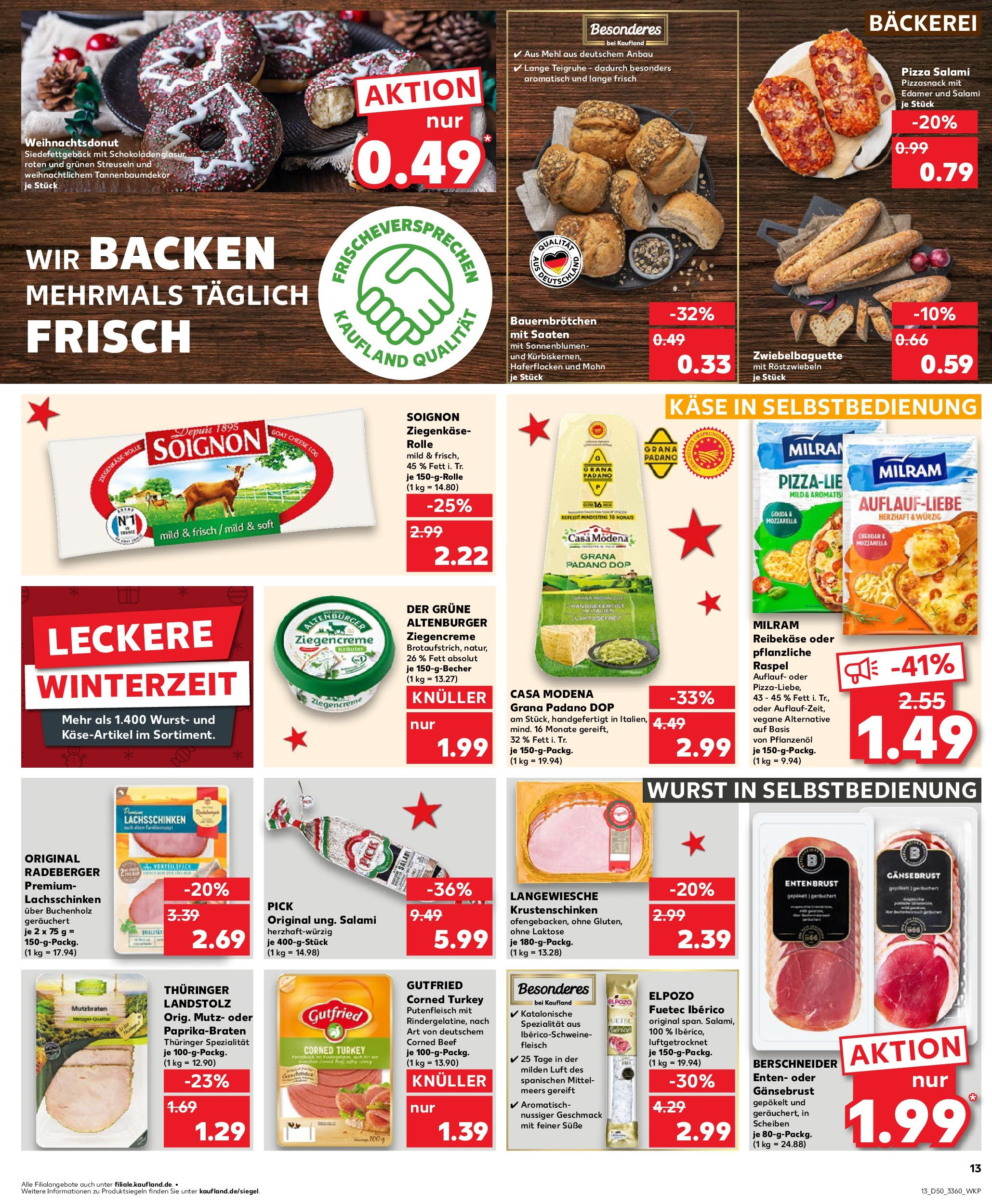 Kaufland - Kaufland: Wochenangebote (ab 11.12.2024) » Angebote Online zum Blättern | Seite: 13 | Produkte: Mozzarella, Ziegenkäse, Salami, Fleisch