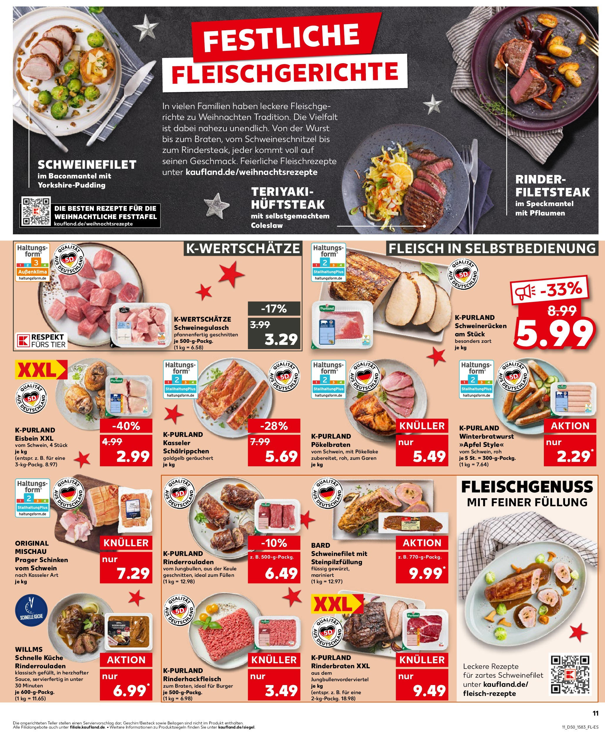 Kaufland - Kaufland: Wochenangebote (ab 11.12.2024) » Angebote Online zum Blättern | Seite: 11 | Produkte: Schweinegulasch, Rinderbraten, Pflaumen, Schinken