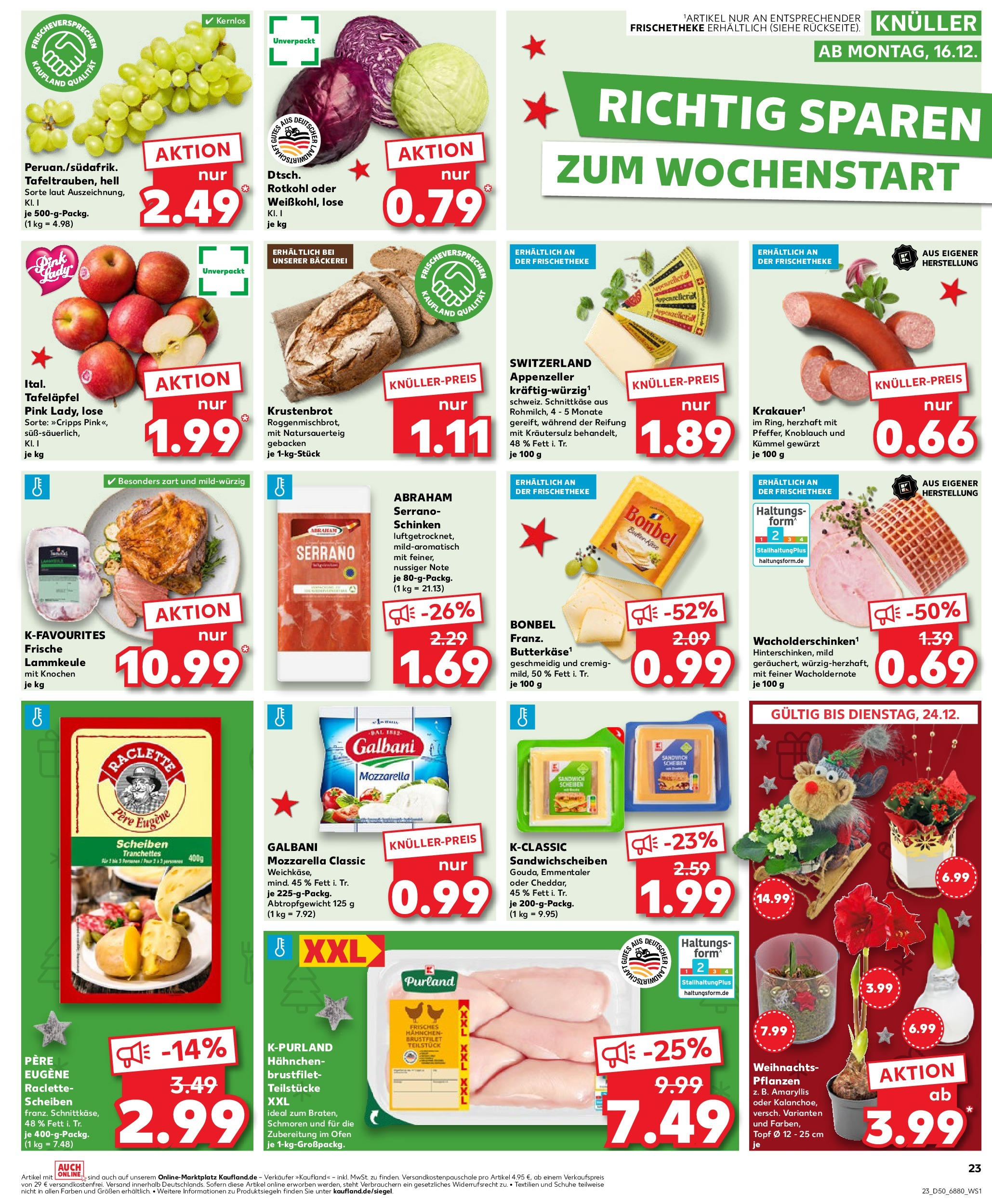 Kaufland - Kaufland: Wochenangebote (ab 11.12.2024) » Angebote Online zum Blättern | Seite: 23 | Produkte: Lammkeule, Rotkohl, Mozzarella, Raclette