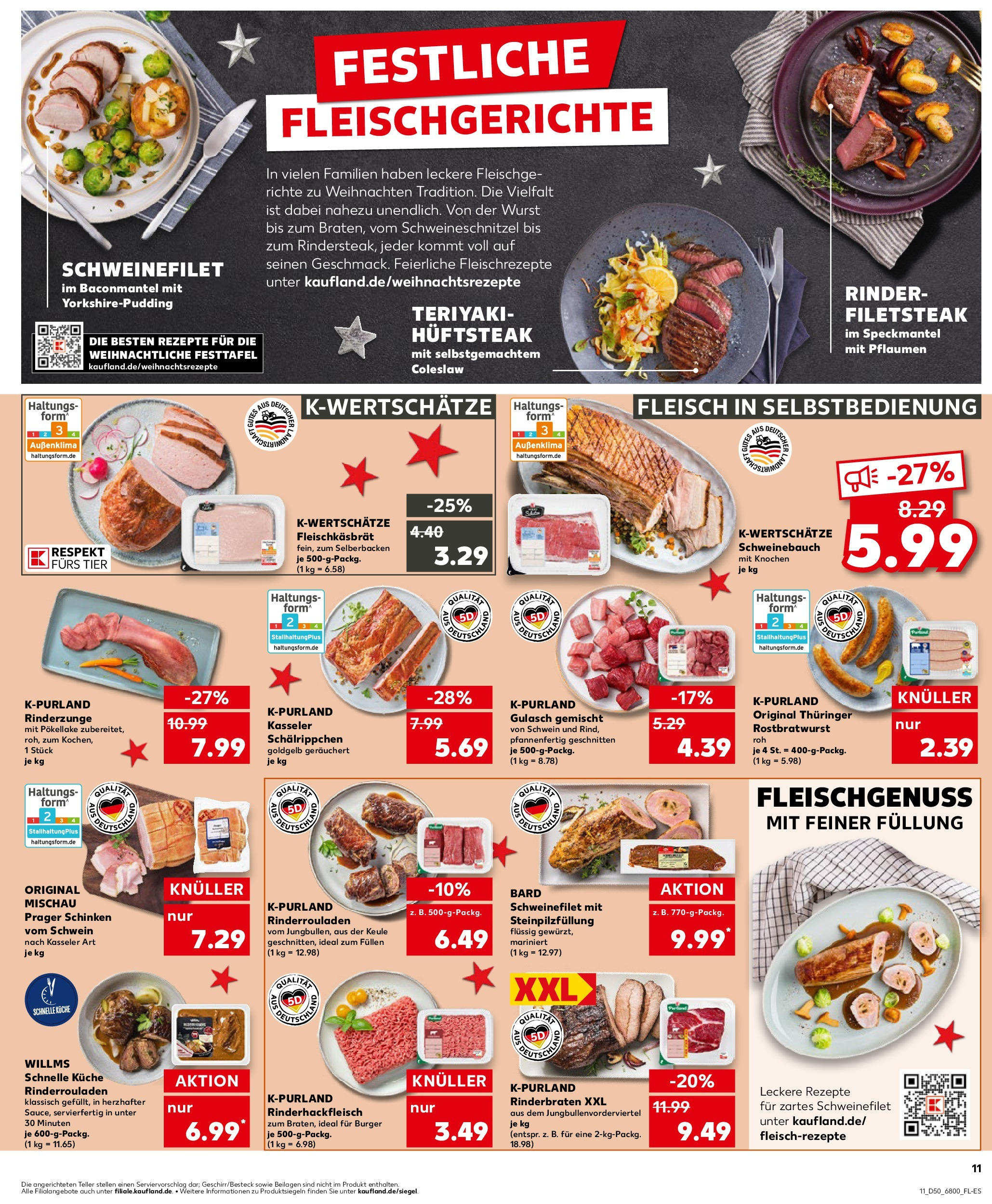 Kaufland - Kaufland: Wochenangebote (ab 11.12.2024) » Angebote Online zum Blättern | Seite: 11 | Produkte: Rinderrouladen, Küche, Schinken, Fleisch