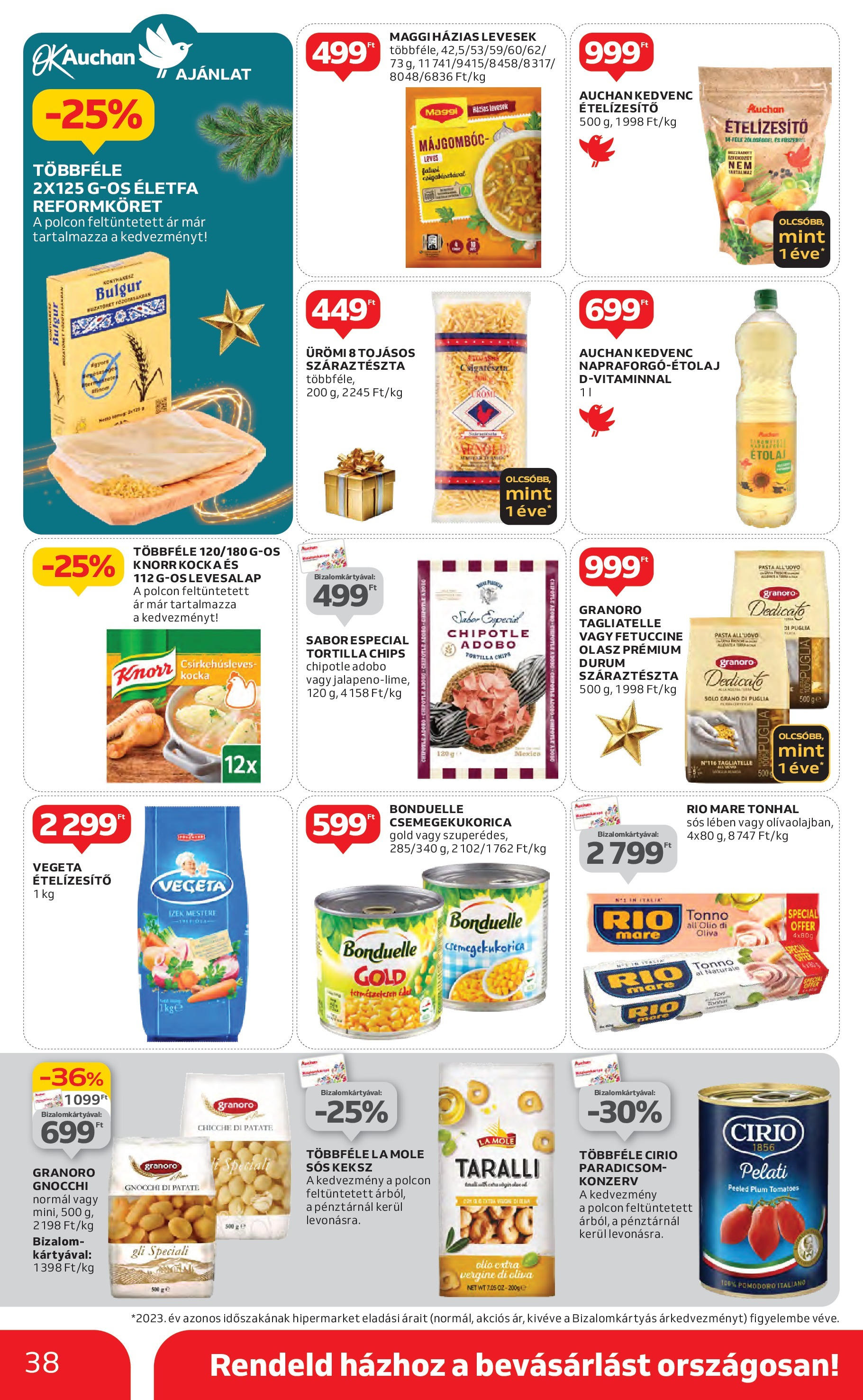 Auchan Akciós újság - 2024.12.04. -tól/töl > akció, lapozható szórólap 🛍️ | Oldal: 38 | Termékek: Étolaj, Maggi, Paradicsom, Keksz