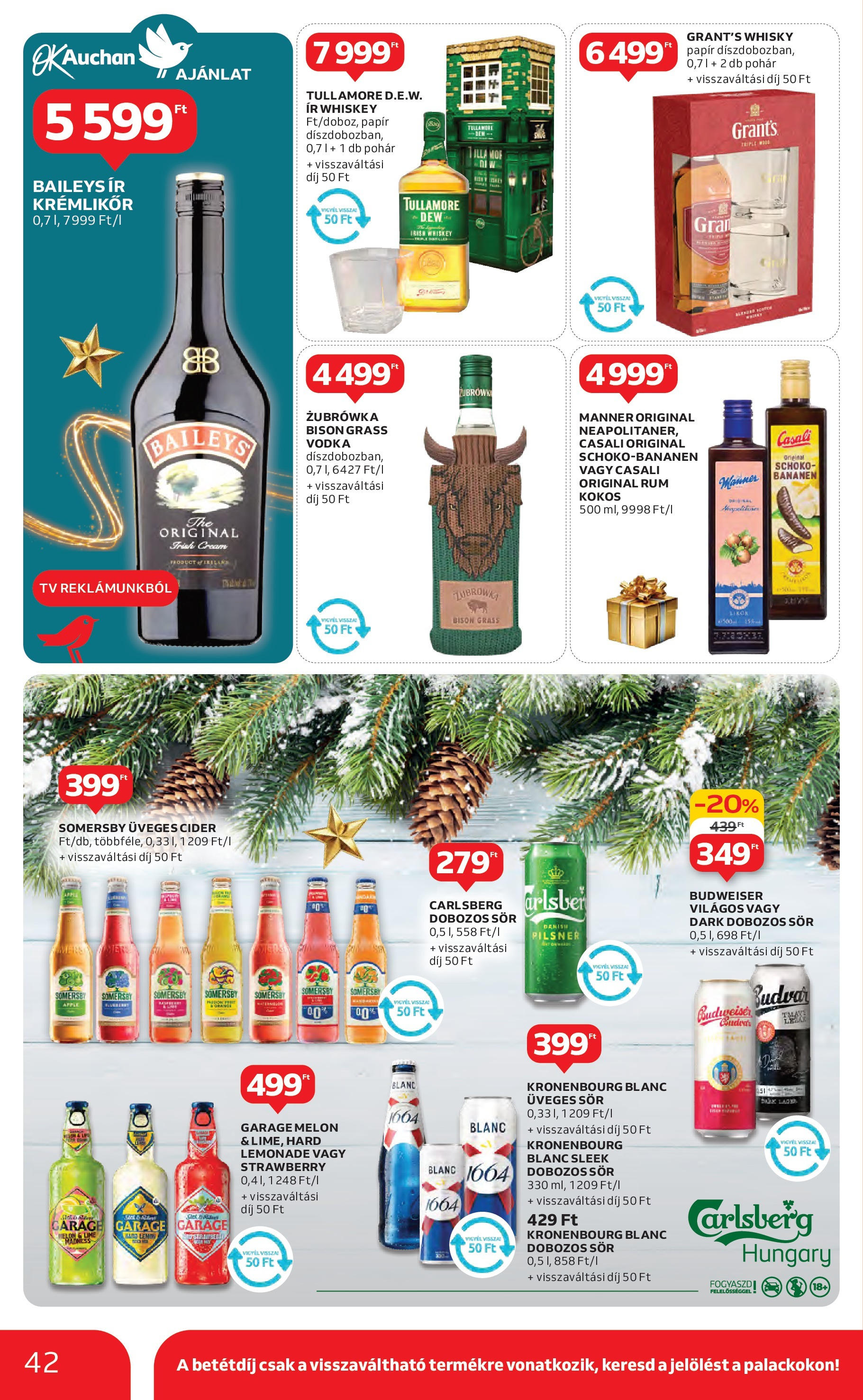 Auchan Akciós újság - 2024.12.04. -tól/töl > akció, lapozható szórólap 🛍️ | Oldal: 42 | Termékek: Cider, Dobozos sör, Vodka, Whisky