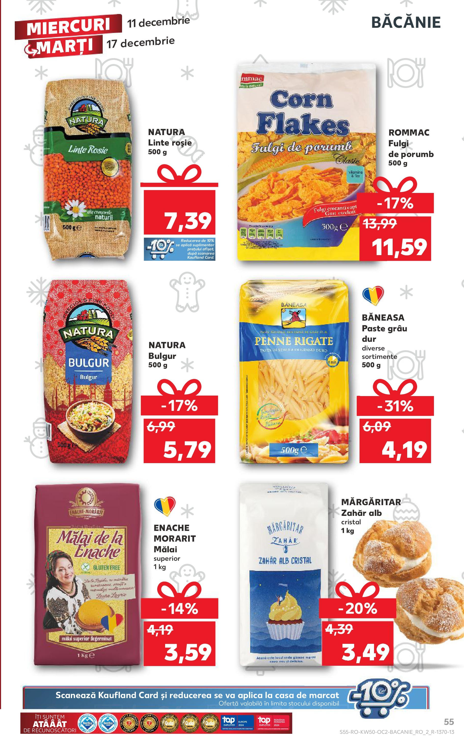 Catalog Kaufland - Bistriţa 11.12.2024 - Revista si Oferta | Pagină: 55 | Produse: Mălai, Paste, Fulgi, Porumb