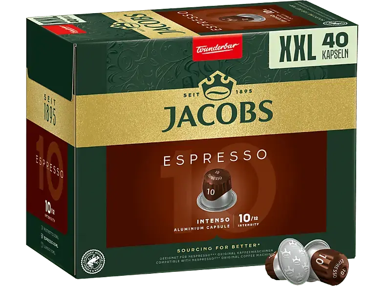 Jacobs Kaffeekapsel Espresso Intenso (40 Stk., Kompatibles System: Nespresso); Kaffeekapseln 40 Stück