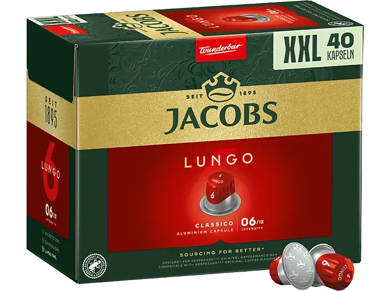 Jacobs Kaffeekapsel Lungo Classico (40 Stk., Kompatibles System: Nespresso); Aluminium-Kapsel 40 Stück