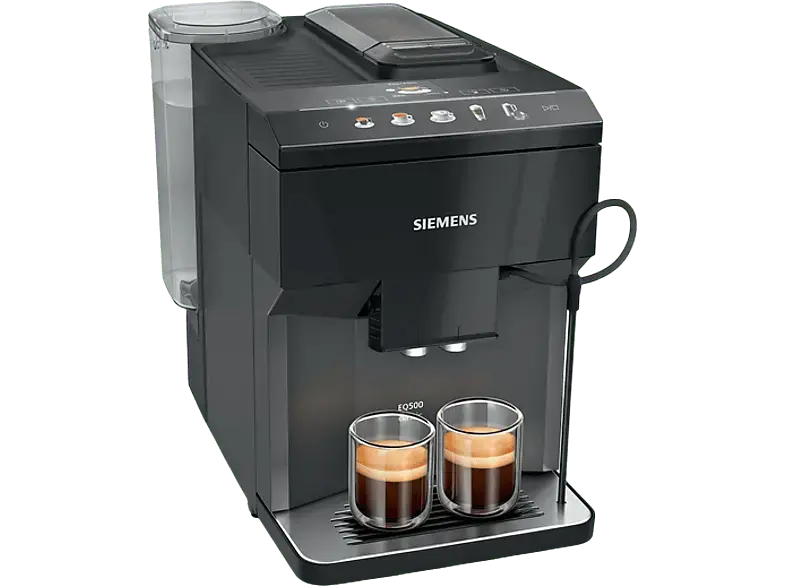 Siemens TP511D09 EQ500 Classic Kaffeevollautomat (Klavierlack schwarz, Keramikmahlwerk, 15 bar, Milchschlauch)