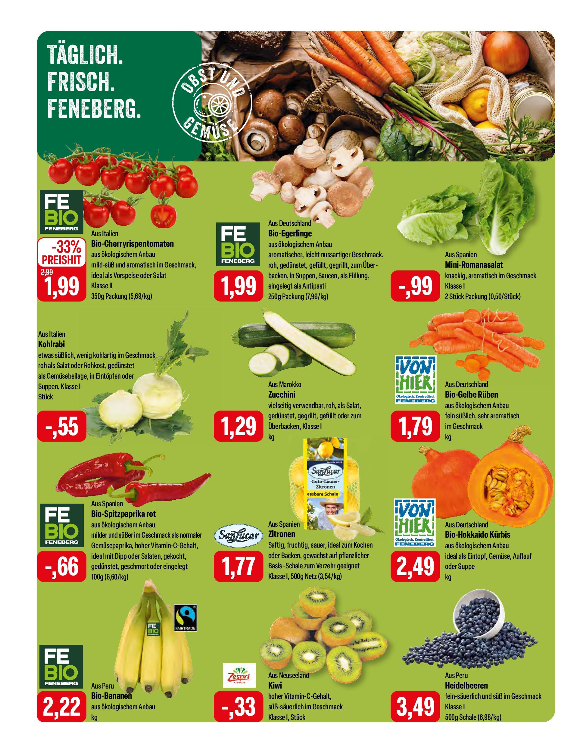 Feneberg Angebote (ab 12.12.2024) zum Blättern | Seite: 6 | Produkte: Kohlrabi, Heidelbeeren, Kürbis, Zitronen