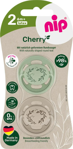 Nip Schnuller Cherry grün/braun, Gr. 2, ab 6 Monate