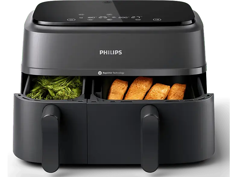 Philips NA350/00 Heißluftfritteuse mit zwei Körben (9 l, 2750 Watt, Schwarz)