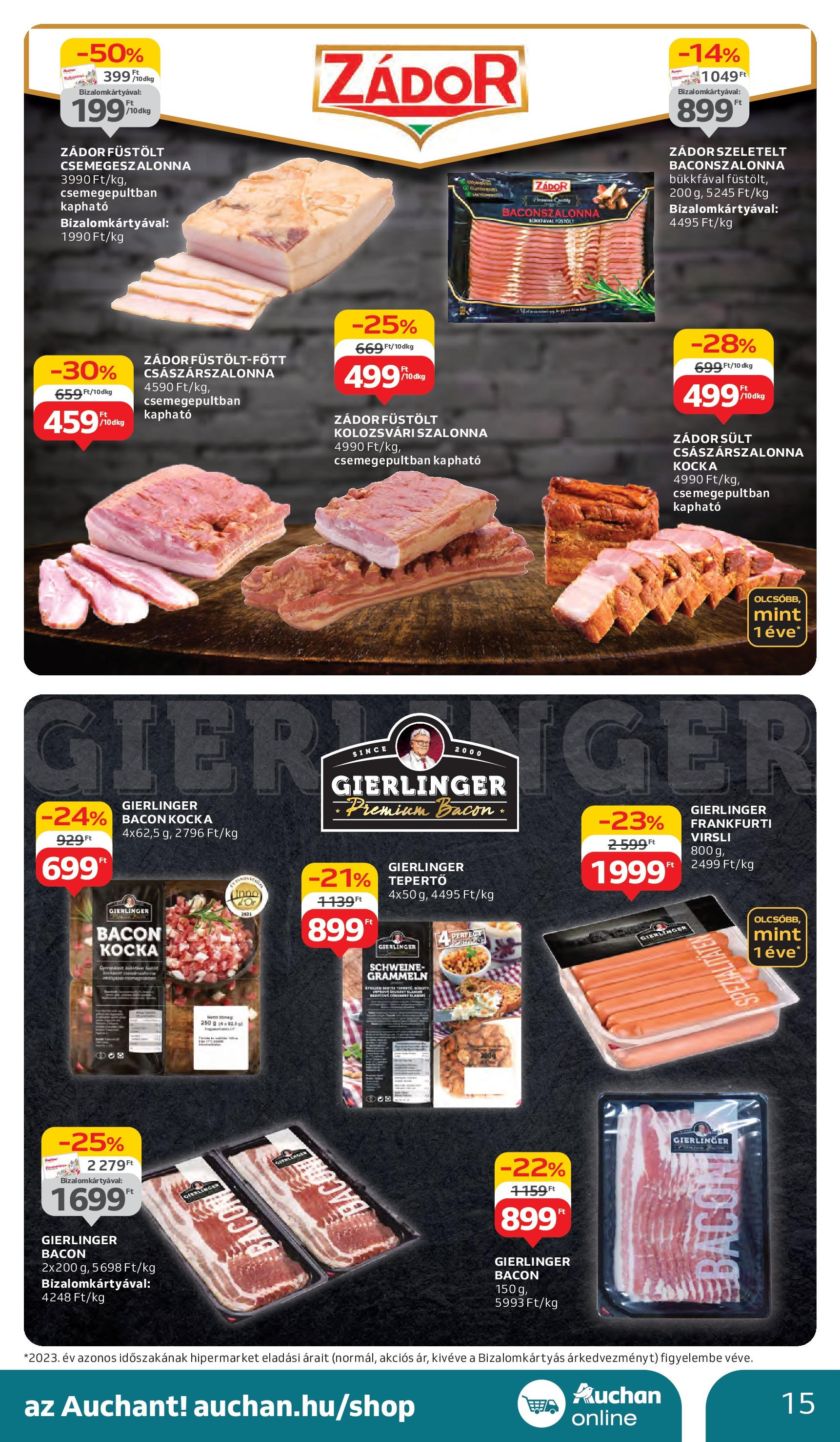 Auchan Akciós újság - 2024.12.12. -tól/töl > akció, lapozható szórólap 🛍️ | Oldal: 15 | Termékek: Virsli, Bacon, Császárszalonna, Szalonna