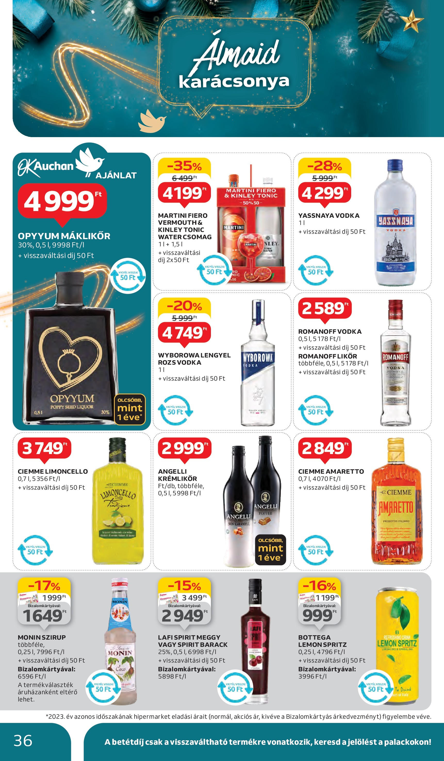 Auchan Akciós újság - 2024.12.12. -tól/töl > akció, lapozható szórólap 🛍️ | Oldal: 36 | Termékek: Tonic, Martini fiero, Meggy, Vodka