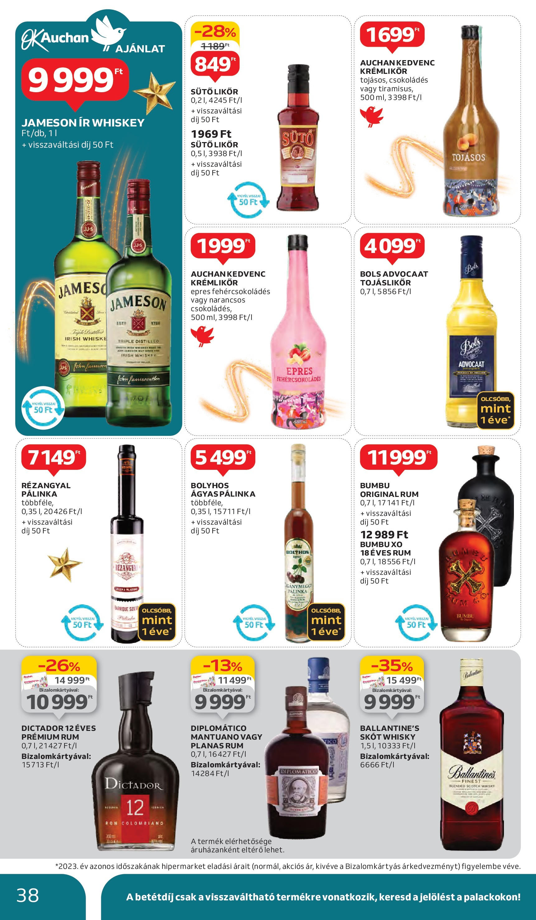 Auchan Akciós újság - 2024.12.12. -tól/töl > akció, lapozható szórólap 🛍️ | Oldal: 38 | Termékek: Krémlikőr, Irish whiskey, Likőr, Whisky