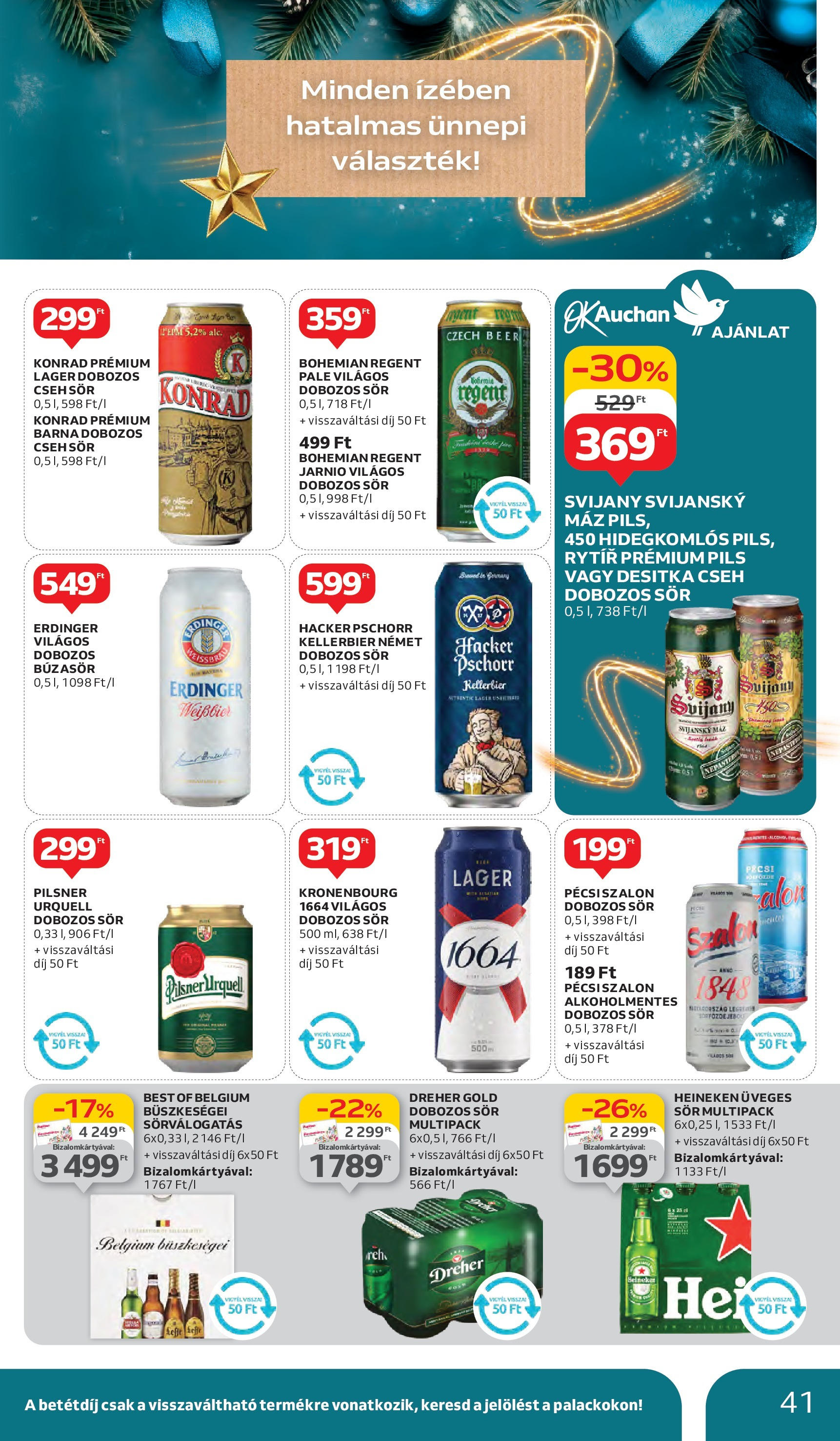 Auchan Akciós újság - 2024.12.12. -tól/töl > akció, lapozható szórólap 🛍️ | Oldal: 41 | Termékek: Búzasör, Heineken, Dobozos sör, Sör