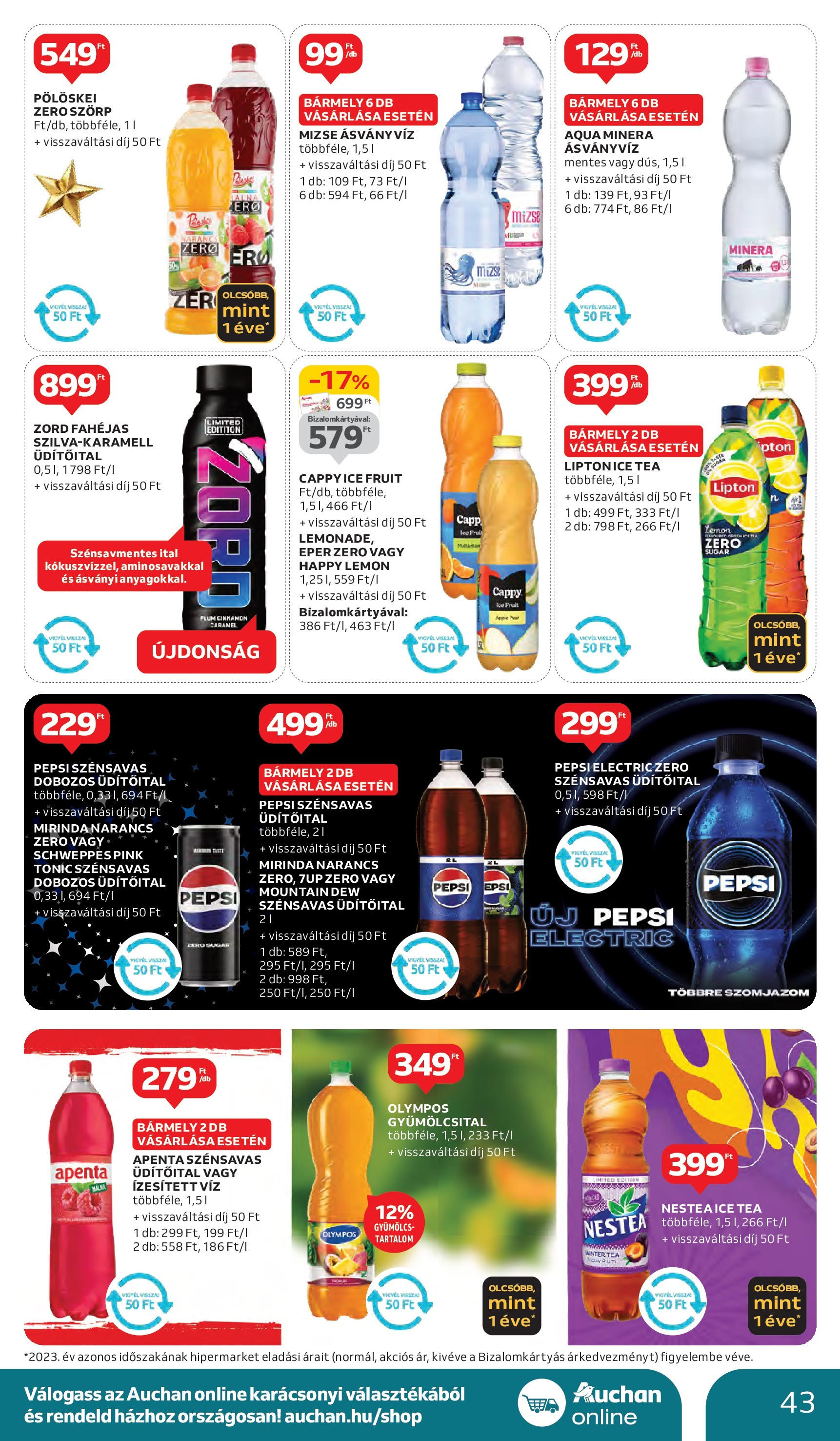 Auchan Akciós újság - 2024.12.12. -tól/töl > akció, lapozható szórólap 🛍️ | Oldal: 43 | Termékek: Szörp, Pepsi, Ice tea, Eper