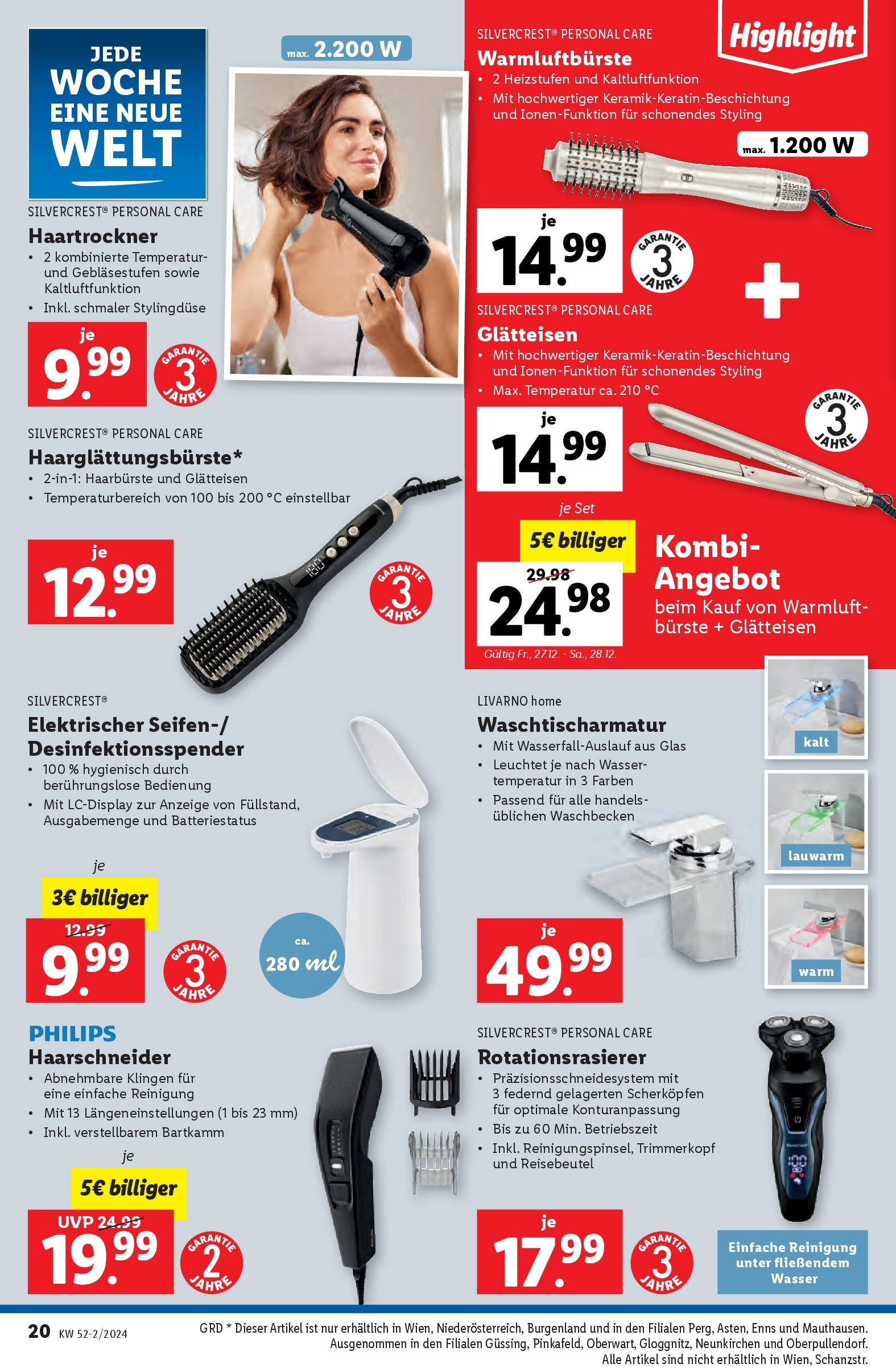 Lidl Flugblatt - Wien, Kittsee, Pölten ab 19.12.2024 - Angebote ab donnerstag | Seite: 63 | Produkte: Wasser, Haartrockner, Waschbecken, Bürste