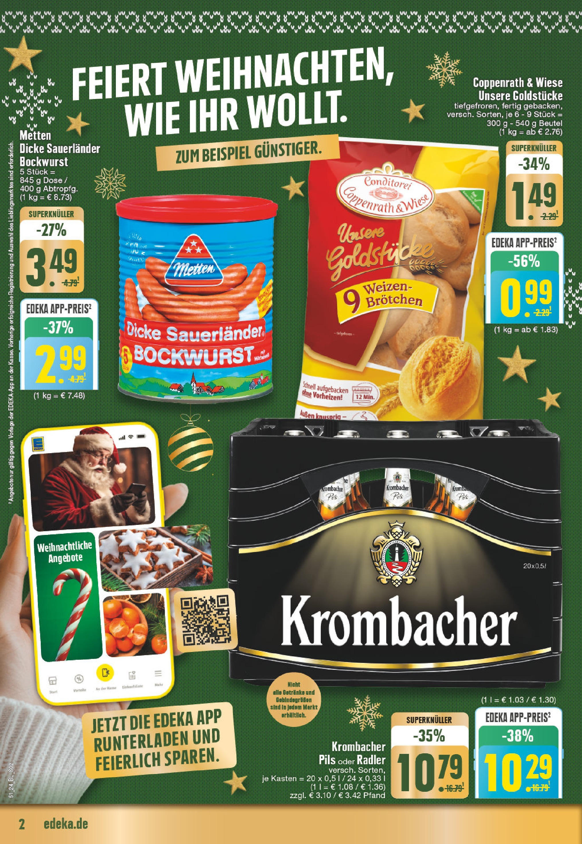 Edeka - EDEKA: Wochenangebote (ab 15.12.2024) » Angebote Online | Seite: 2 | Produkte: Bockwurst, Dicke sauerlander bockwurst, Radler, Krombacher