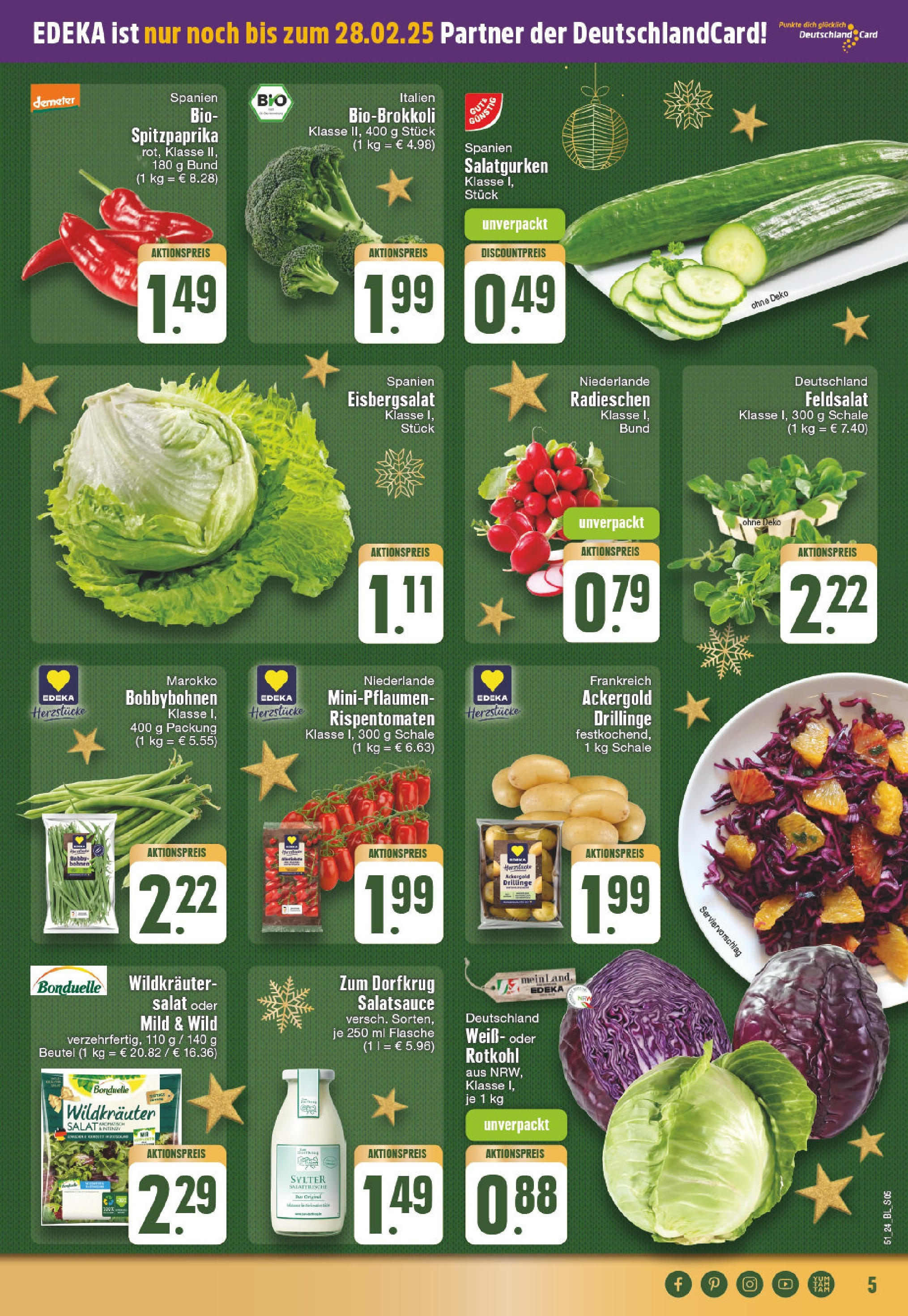 Edeka - EDEKA: Wochenangebote (ab 15.12.2024) » Angebote Online | Seite: 5 | Produkte: Rotkohl, Eisbergsalat, Salat