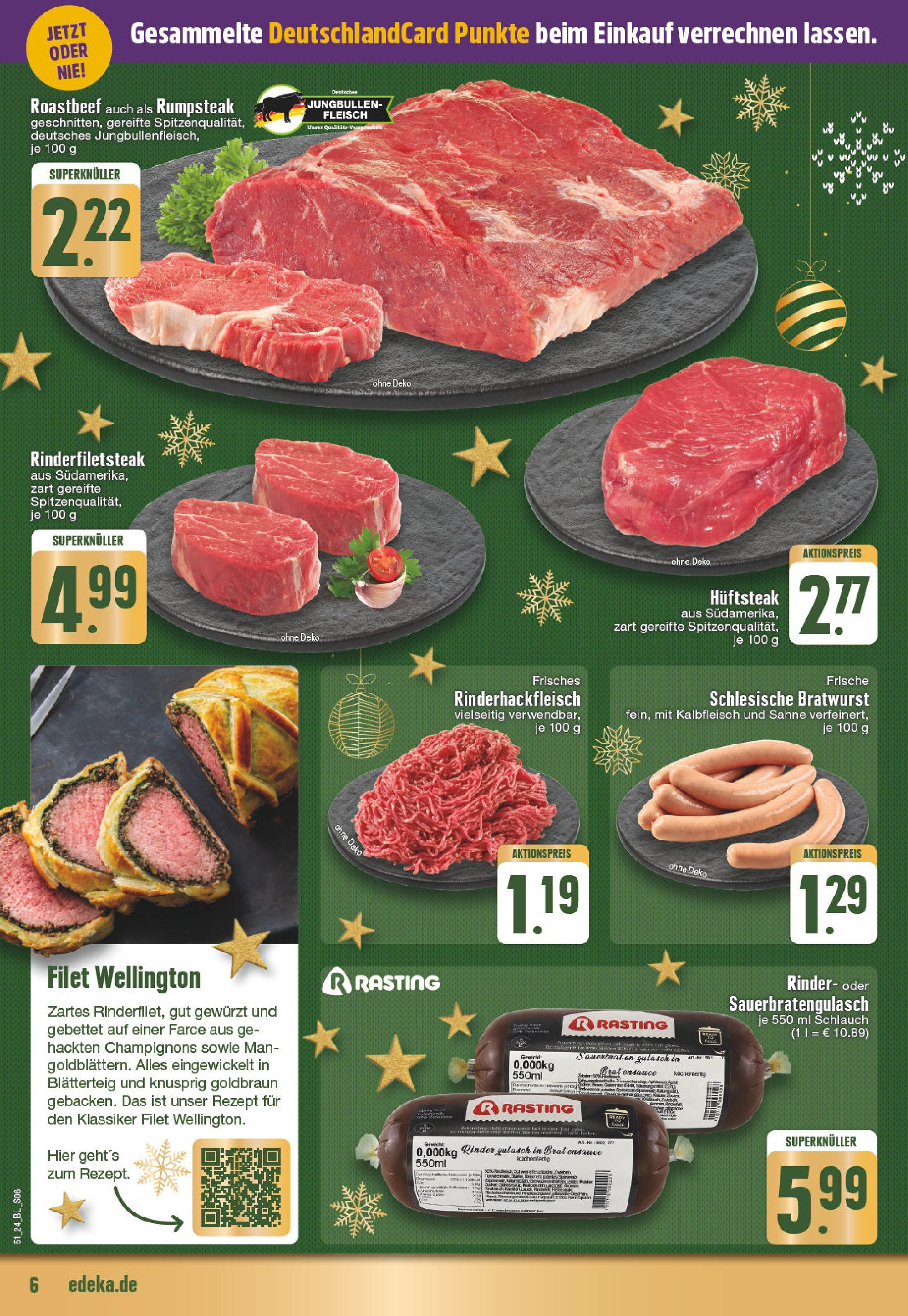 Edeka - EDEKA: Wochenangebote (ab 15.12.2024) » Angebote Online | Seite: 6 | Produkte: Rumpsteak, Bratwurst, Roastbeef, Champignons