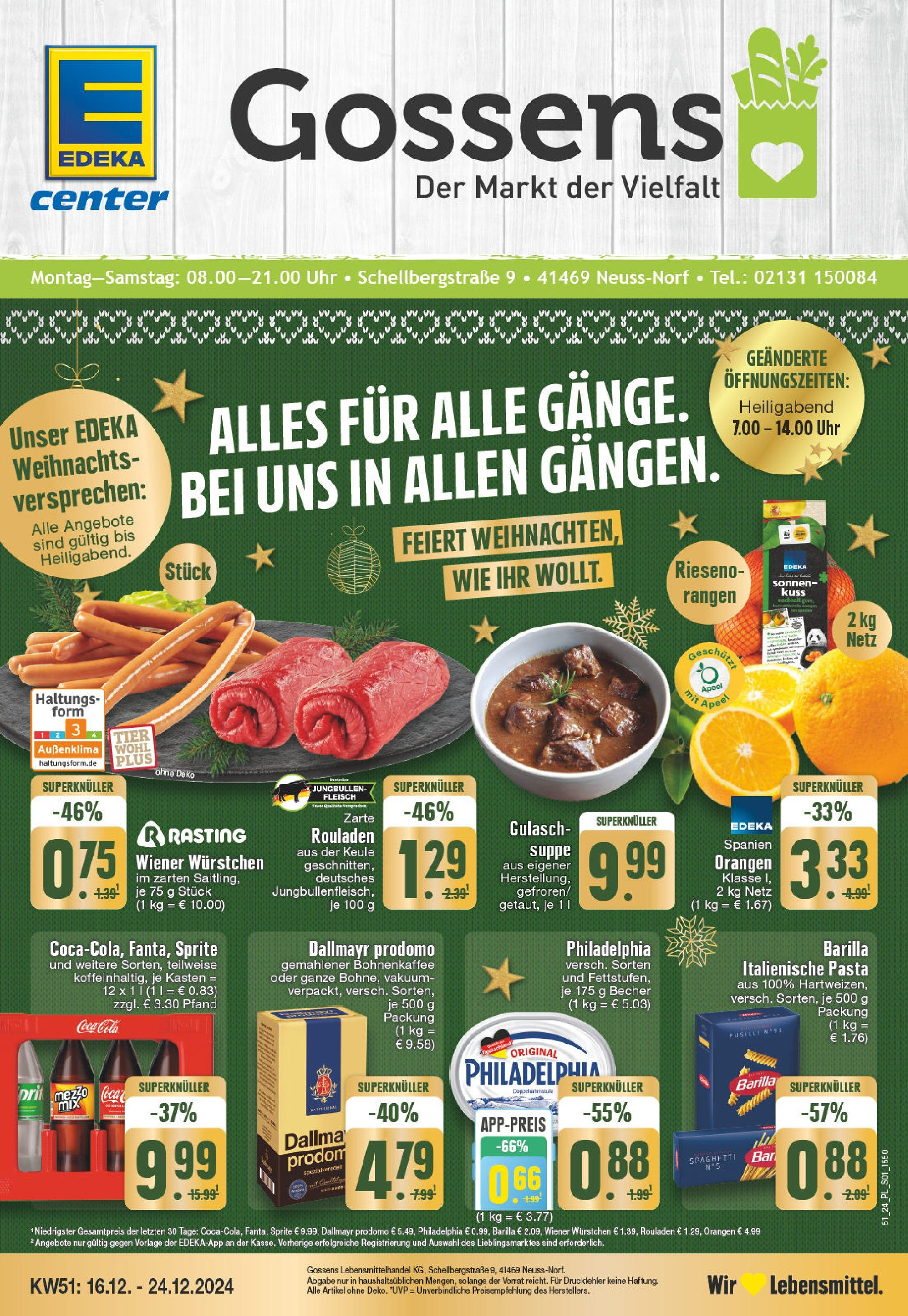 Edeka - E center: Wochenangebote (ab 15.12.2024) » Angebote Online | Seite: 1 | Produkte: Wiener wurstchen, Coca cola, Orangen, Fleisch