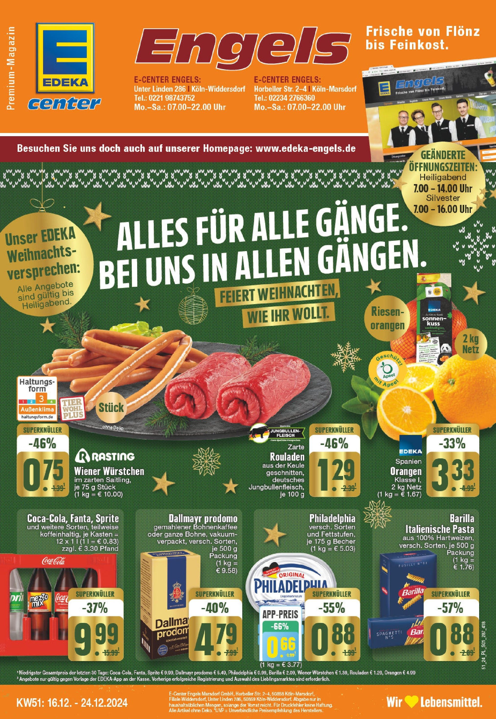 Edeka - E center: Wochenangebote (ab 15.12.2024) » Angebote Online | Seite: 1 | Produkte: Wiener wurstchen, Coca cola, Cola, Barilla