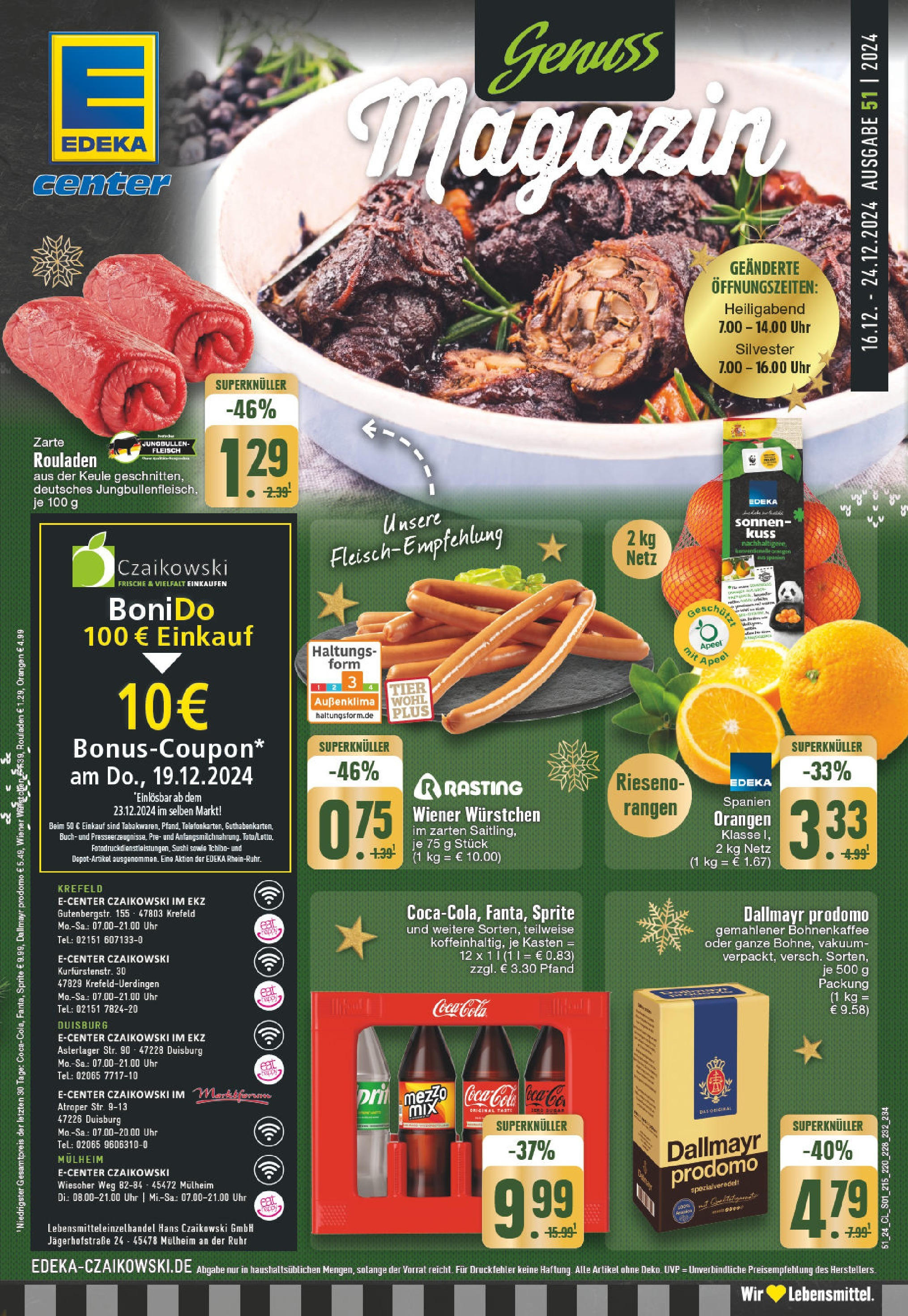 Edeka - E center: Wochenangebote (ab 15.12.2024) » Angebote Online | Seite: 1 | Produkte: Wiener wurstchen, Sprite, Dallmayr, Uhr