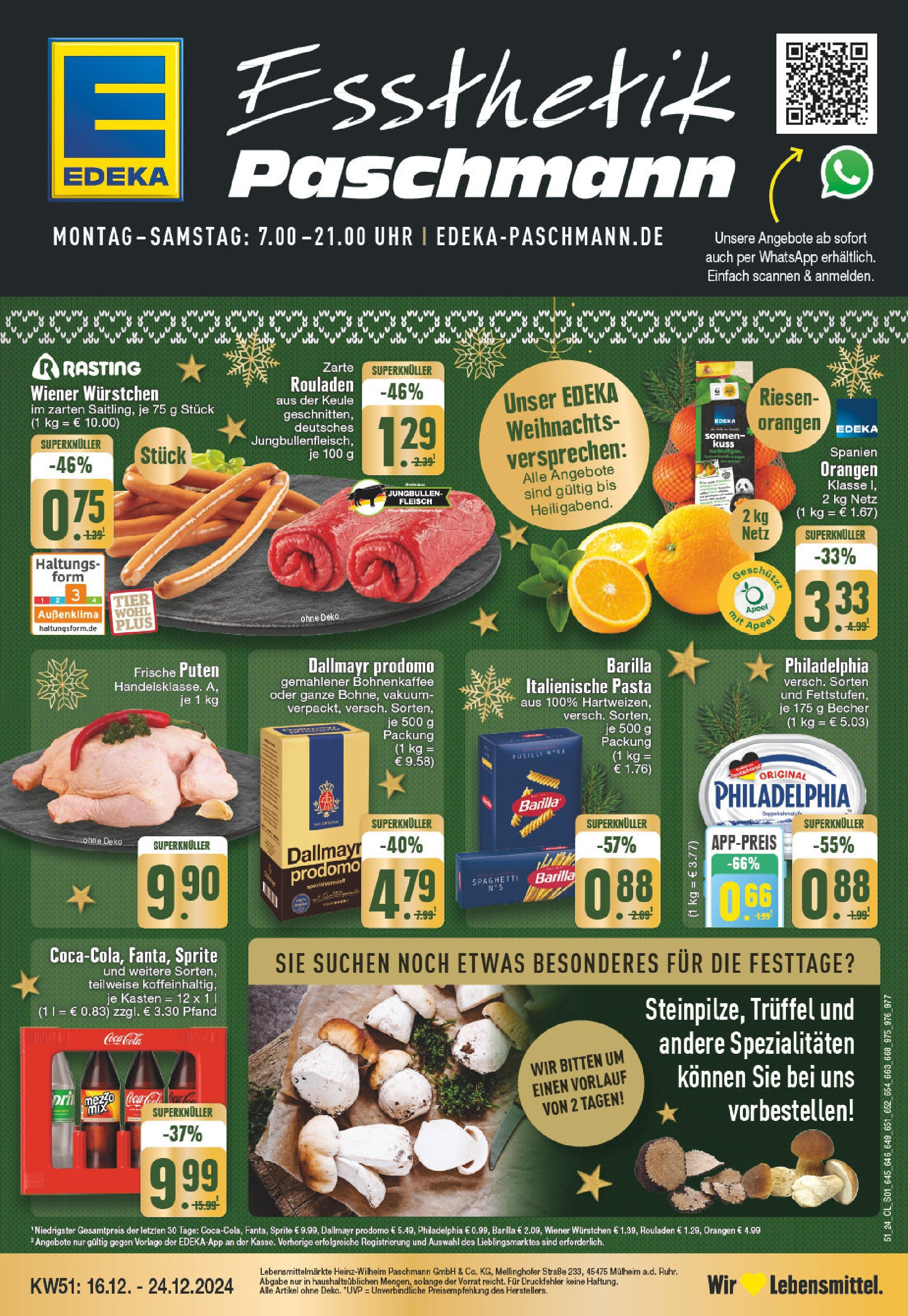 Edeka - EDEKA: Wochenangebote (ab 15.12.2024) » Angebote Online | Seite: 1 | Produkte: Wiener wurstchen, Coca cola, Philadelphia, Dallmayr prodomo