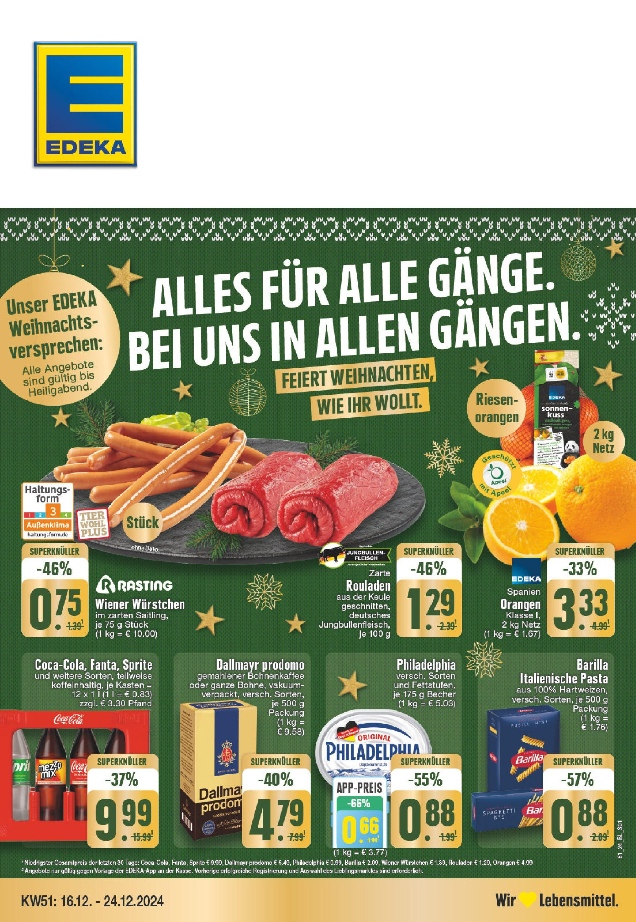 Edeka - E center: Wochenangebote (ab 15.12.2024) » Angebote Online | Seite: 1 | Produkte: Cola, Barilla, Orangen, Dallmayr prodomo