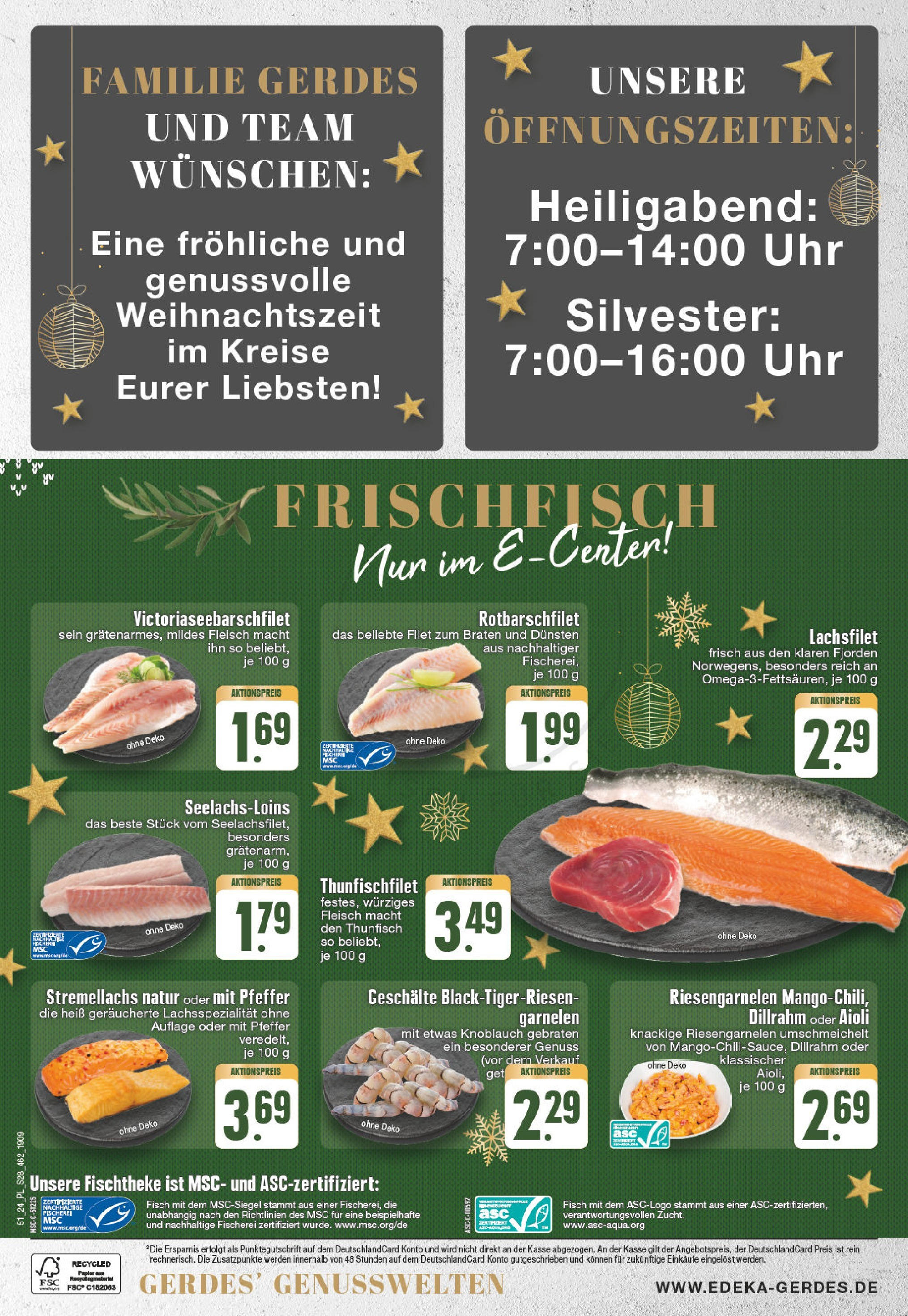 Edeka - E center: Wochenangebote (ab 15.12.2024) » Angebote Online | Seite: 28 | Produkte: Garnelen, Fisch, Knoblauch, Uhr