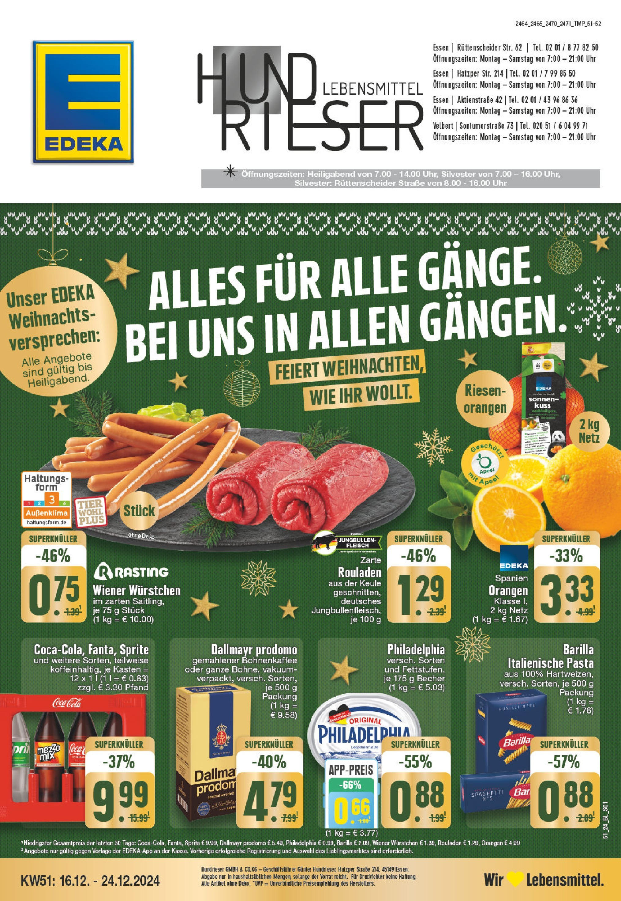 Edeka - E center: Wochenangebote (ab 15.12.2024) » Angebote Online | Seite: 1 | Produkte: Wiener wurstchen, Orangen, Dallmayr, Fleisch