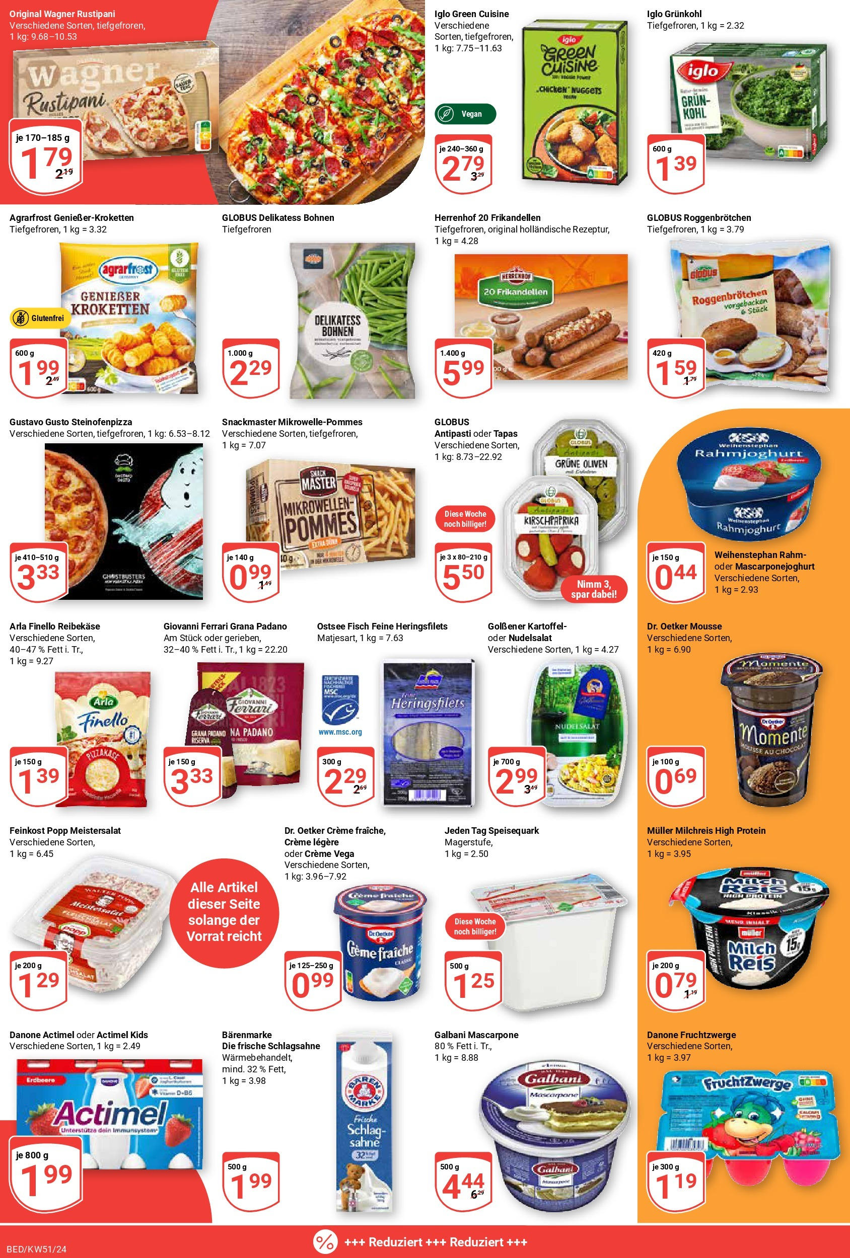 Globus - Globus: Wochenangebote (ab 15.12.2024) » Angebote online | Seite: 8 | Produkte: Actimel, Pommes, Creme, Reibekase