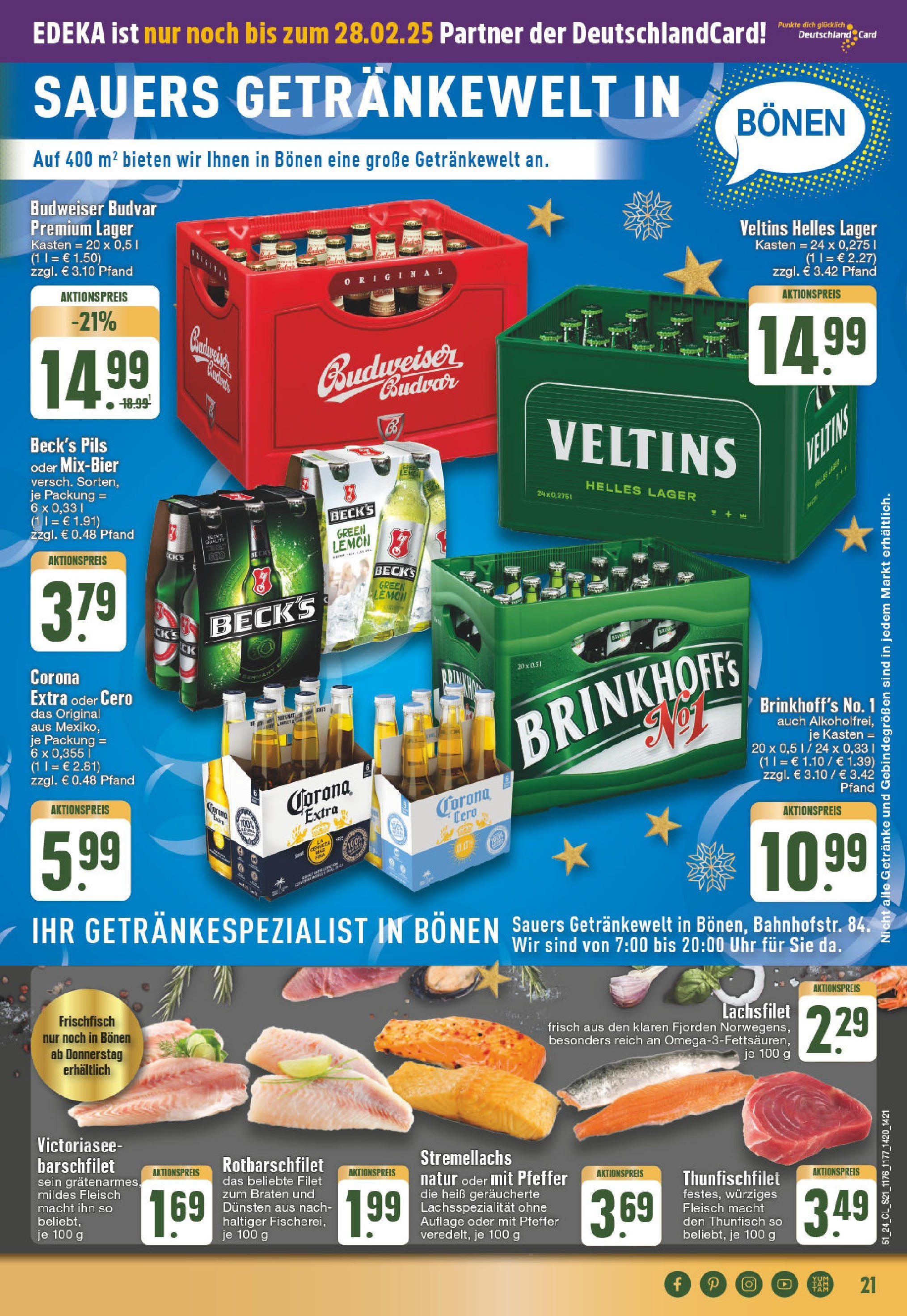 Edeka - EDEKA: Wochenangebote (ab 15.12.2024) » Angebote Online | Seite: 21 | Produkte: Pfeffer, Budweiser, Uhr, Veltins