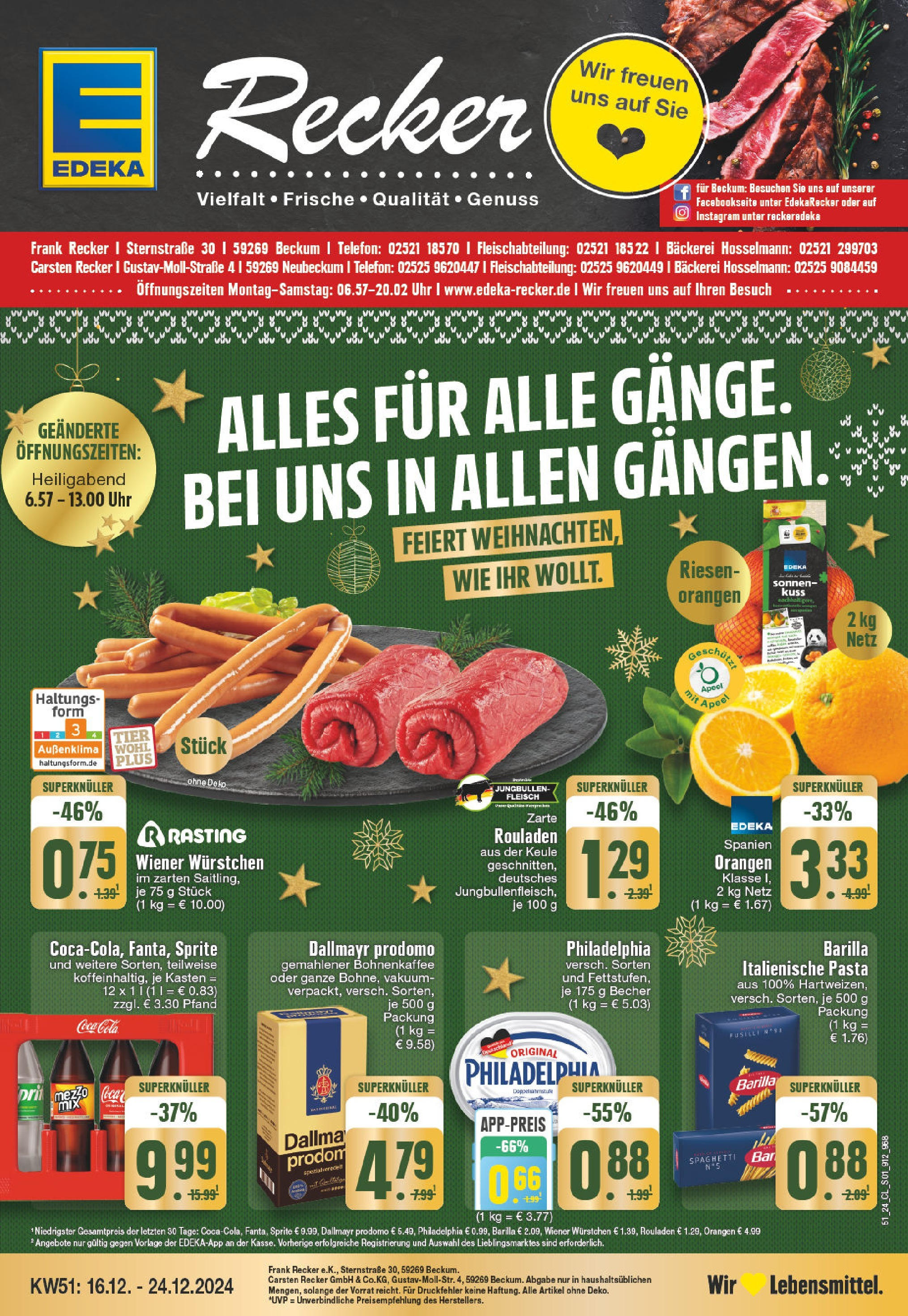 Edeka - EDEKA: Wochenangebote (ab 15.12.2024) » Angebote Online | Seite: 1 | Produkte: Bäckerei, Coca cola, Sprite, Dallmayr prodomo