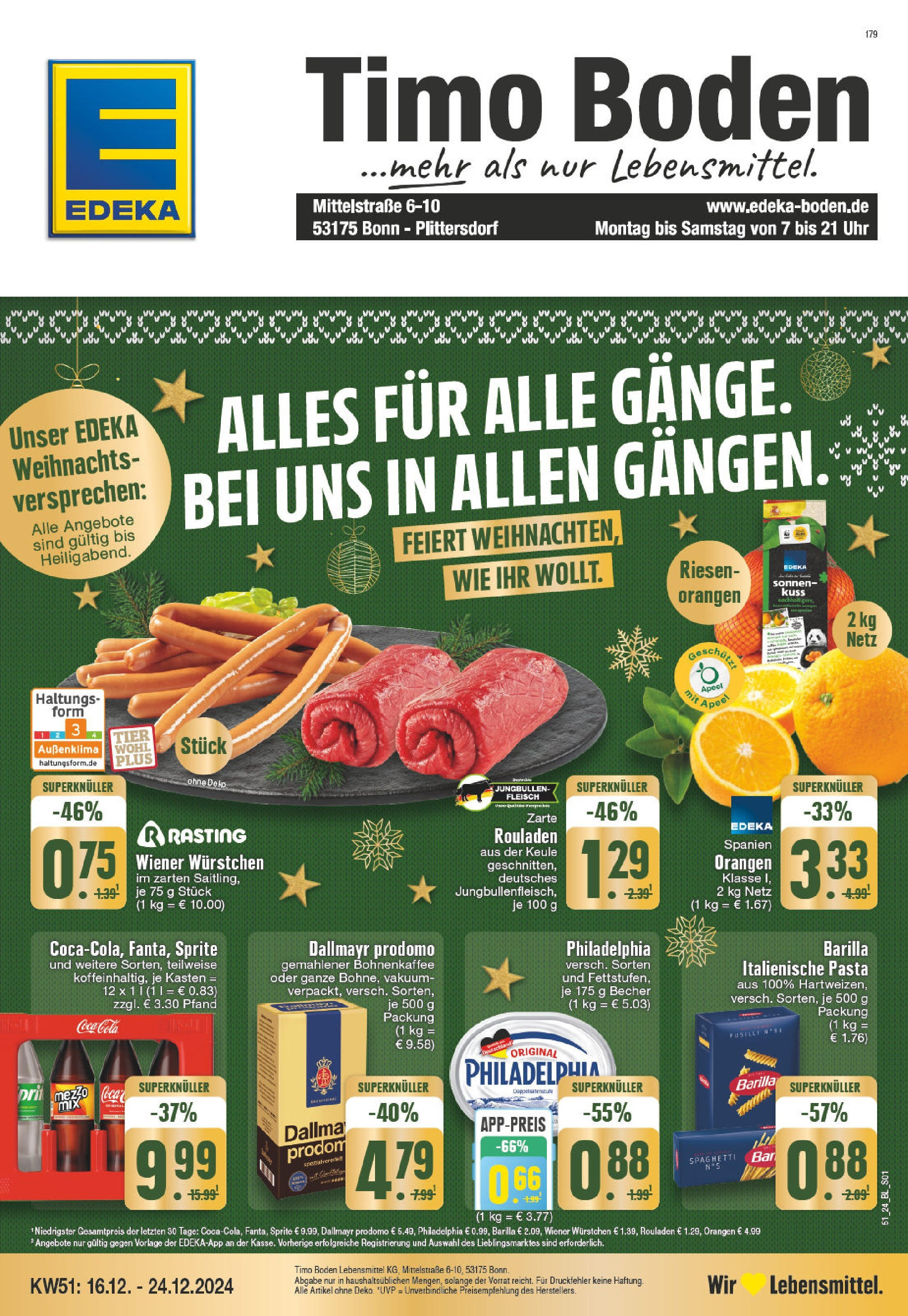 Edeka - EDEKA: Wochenangebote (ab 15.12.2024) » Angebote Online | Seite: 1 | Produkte: Wiener wurstchen, Cola, Dallmayr prodomo, Uhr