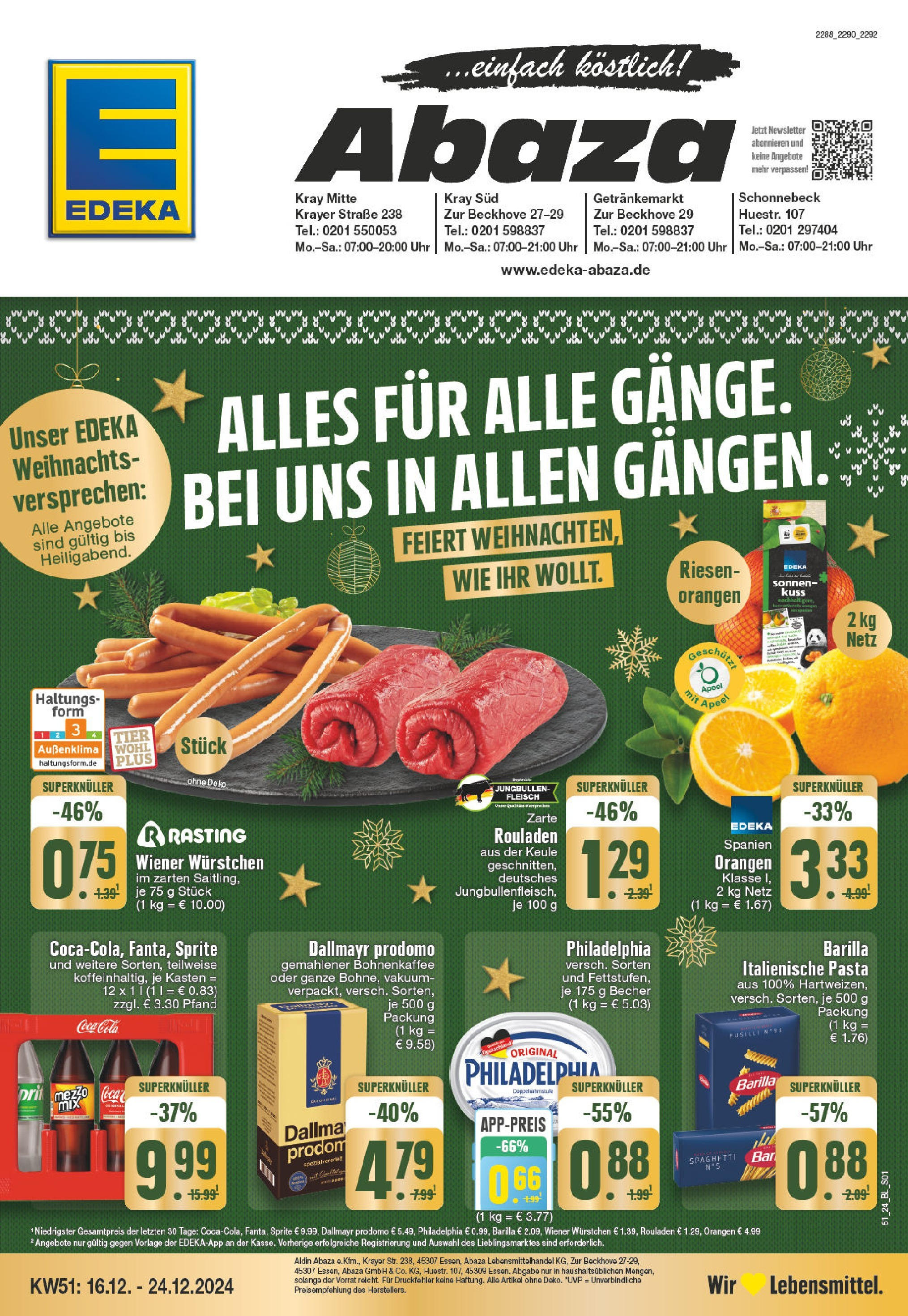 Edeka - EDEKA: Wochenangebote (ab 15.12.2024) » Angebote Online | Seite: 1 | Produkte: Coca cola, Cola, Philadelphia, Dallmayr