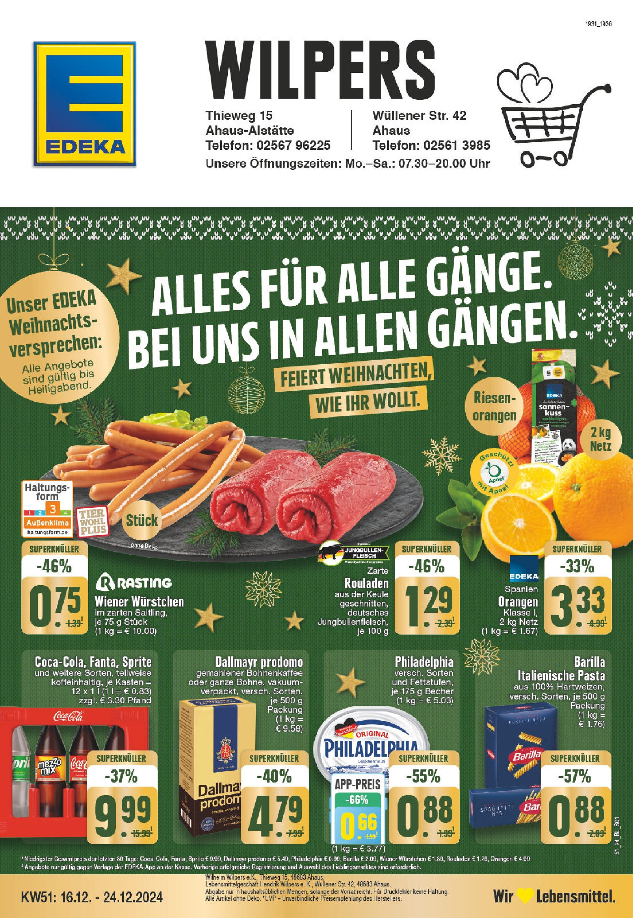 Edeka - EDEKA: Wochenangebote (ab 15.12.2024) » Angebote Online | Seite: 1 | Produkte: Cola, Orangen, Dallmayr prodomo, Fleisch