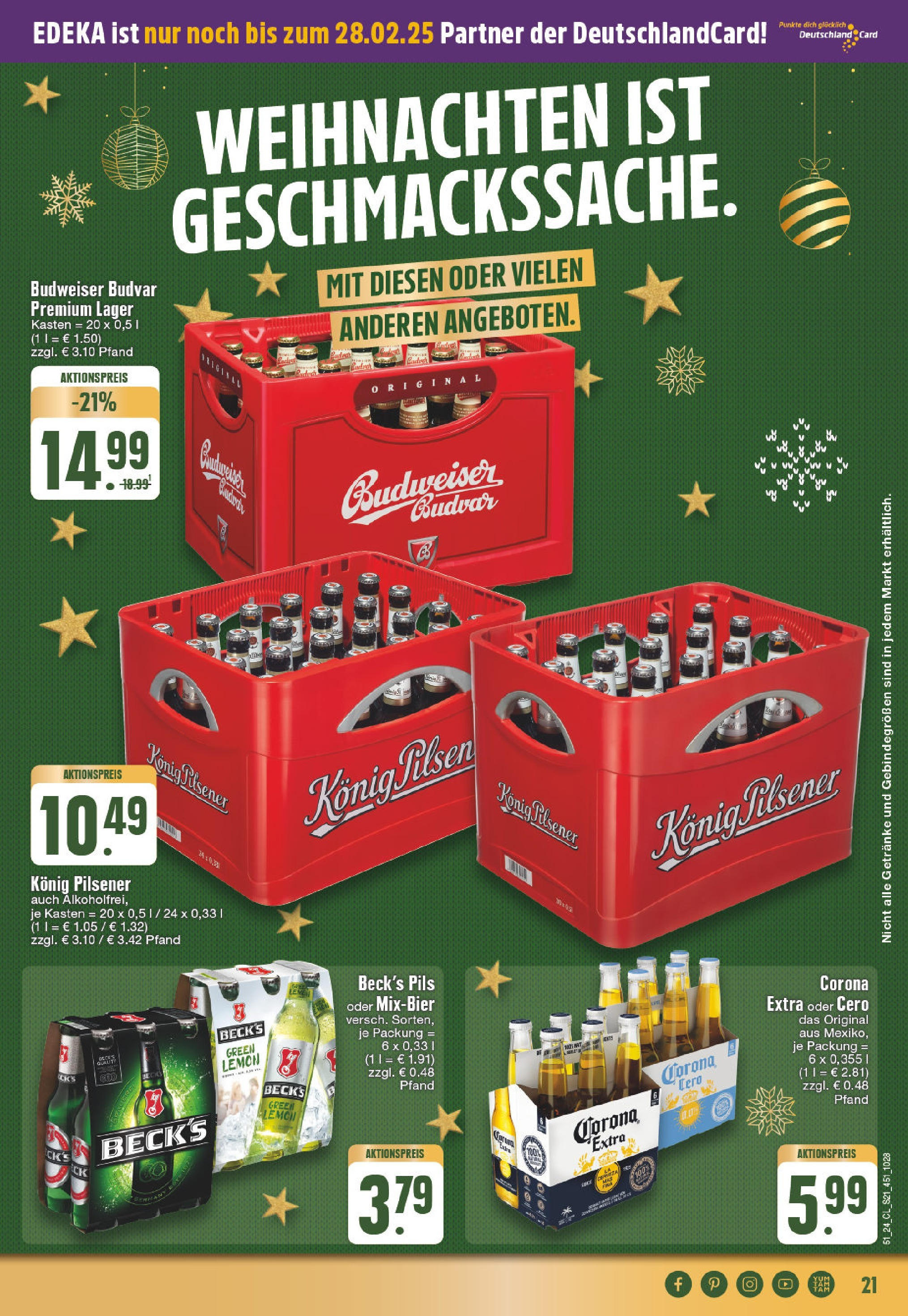 Edeka - EDEKA: Wochenangebote (ab 15.12.2024) » Angebote Online | Seite: 21 | Produkte: Konig pilsener, Pils, Budweiser