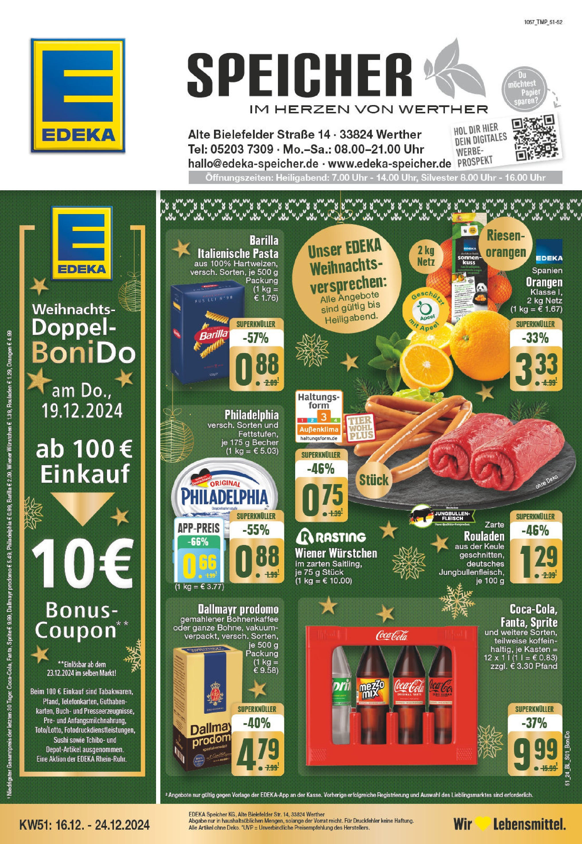 Edeka - EDEKA: Wochenangebote (ab 15.12.2024) » Angebote Online | Seite: 1 | Produkte: Cola, Orangen, Dallmayr prodomo, Uhr