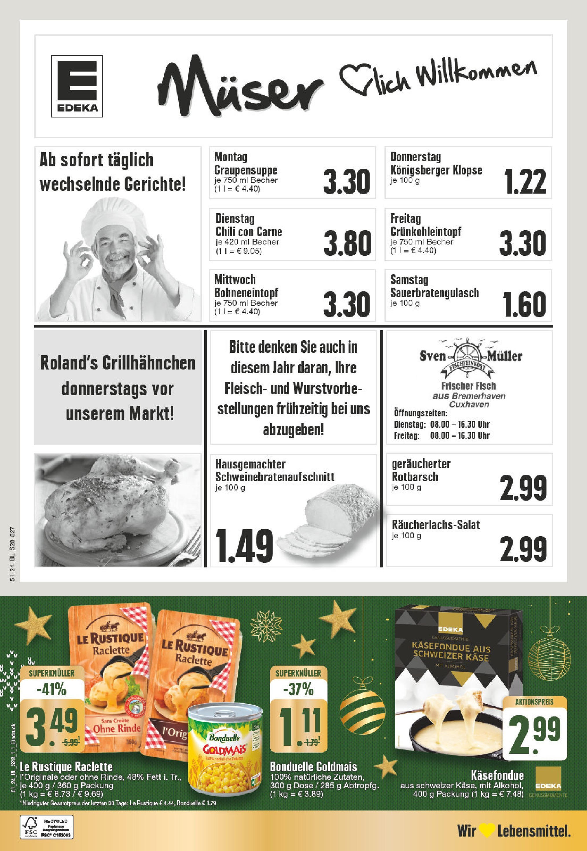 Edeka - EDEKA: Wochenangebote (ab 15.12.2024) » Angebote Online | Seite: 28 | Produkte: Käse, Raclette, Fleisch, Uhr