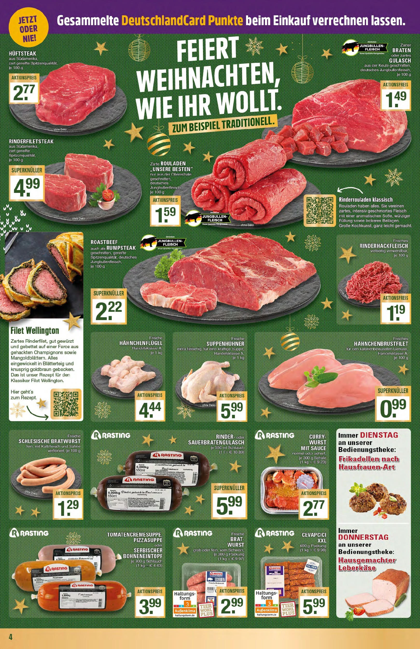 Edeka - EDEKA: Wochenangebote (ab 15.12.2024) » Angebote Online | Seite: 4 | Produkte: Rinderrouladen, Bratwurst, Roastbeef, Sahne