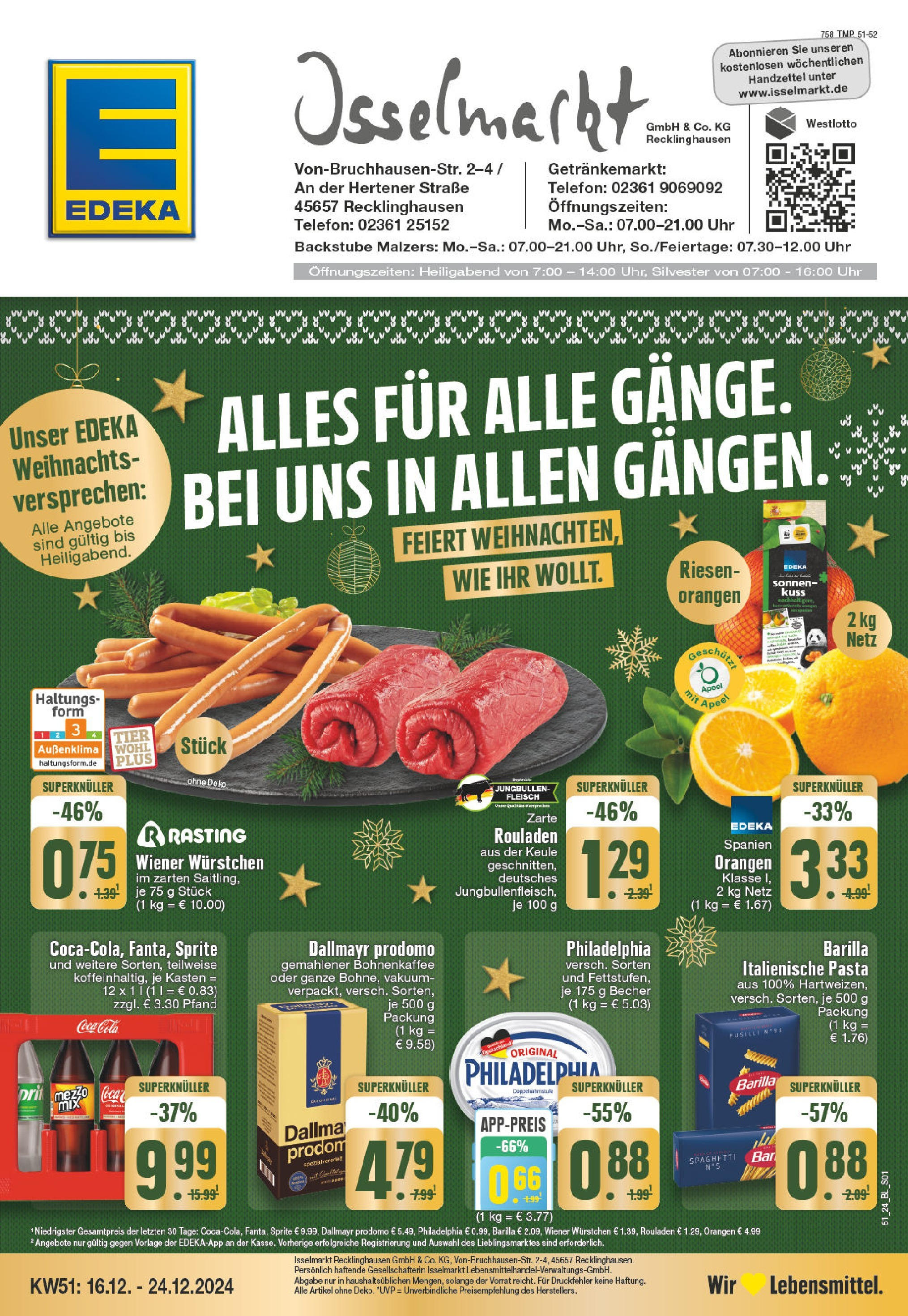 Edeka - EDEKA: Wochenangebote (ab 15.12.2024) » Angebote Online | Seite: 1 | Produkte: Cola, Philadelphia, Orangen, Dallmayr prodomo