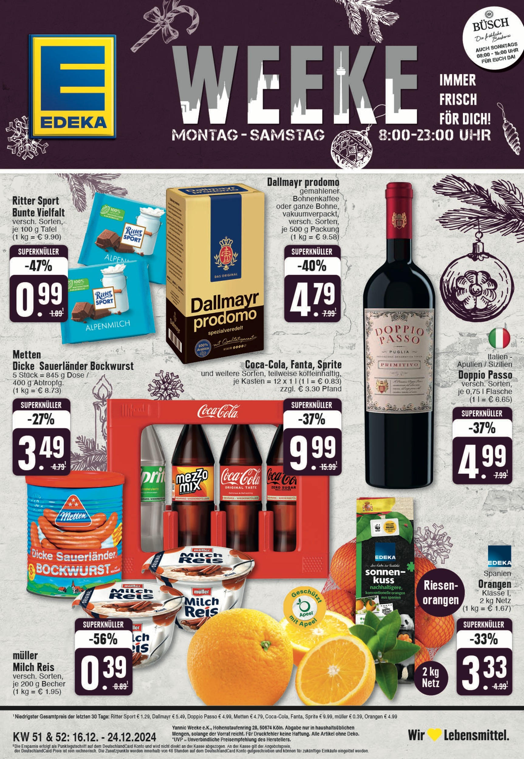 Edeka - EDEKA: Wochenangebote (ab 15.12.2024) » Angebote Online | Seite: 1 | Produkte: Bockwurst, Cola, Reis, Pril