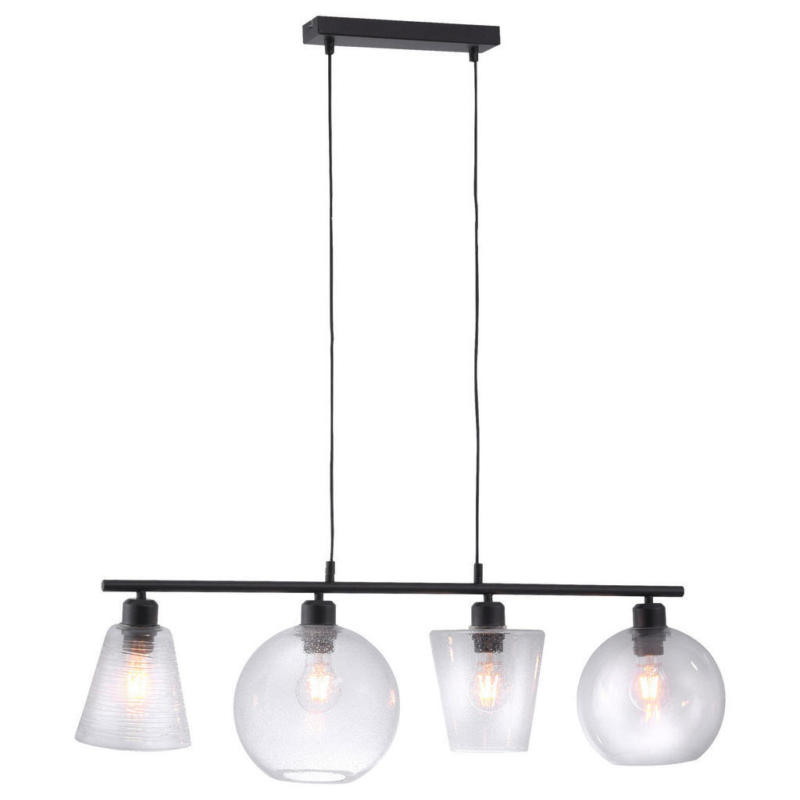 Just Light Pendelleuchte PN15400-18 schwarz Glas Metall B/H/L: ca. 22x120x80 cm E27 4 Brennstellen